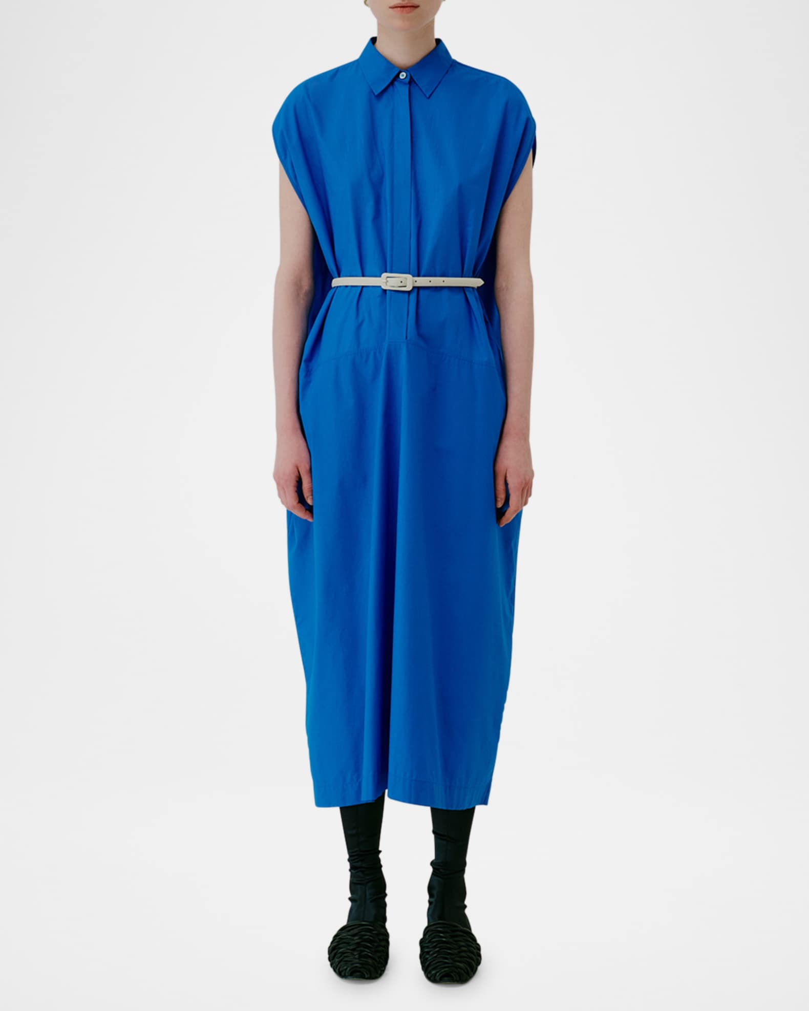 Belted Draped-Back Cotton Midi Shirtdress 1