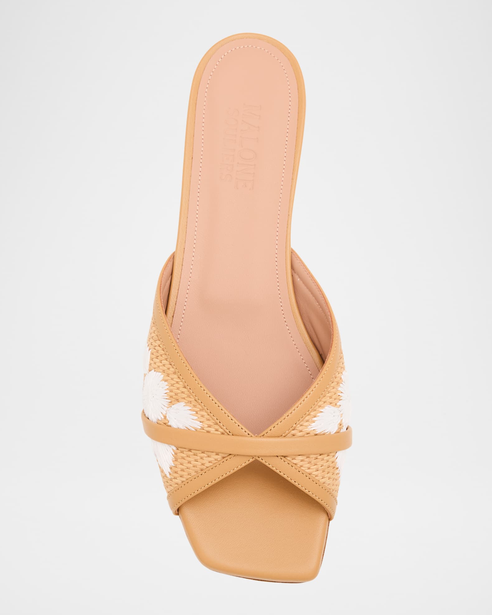 Malone Souliers Perla Embroidered Raffia Flat Slide Sandals