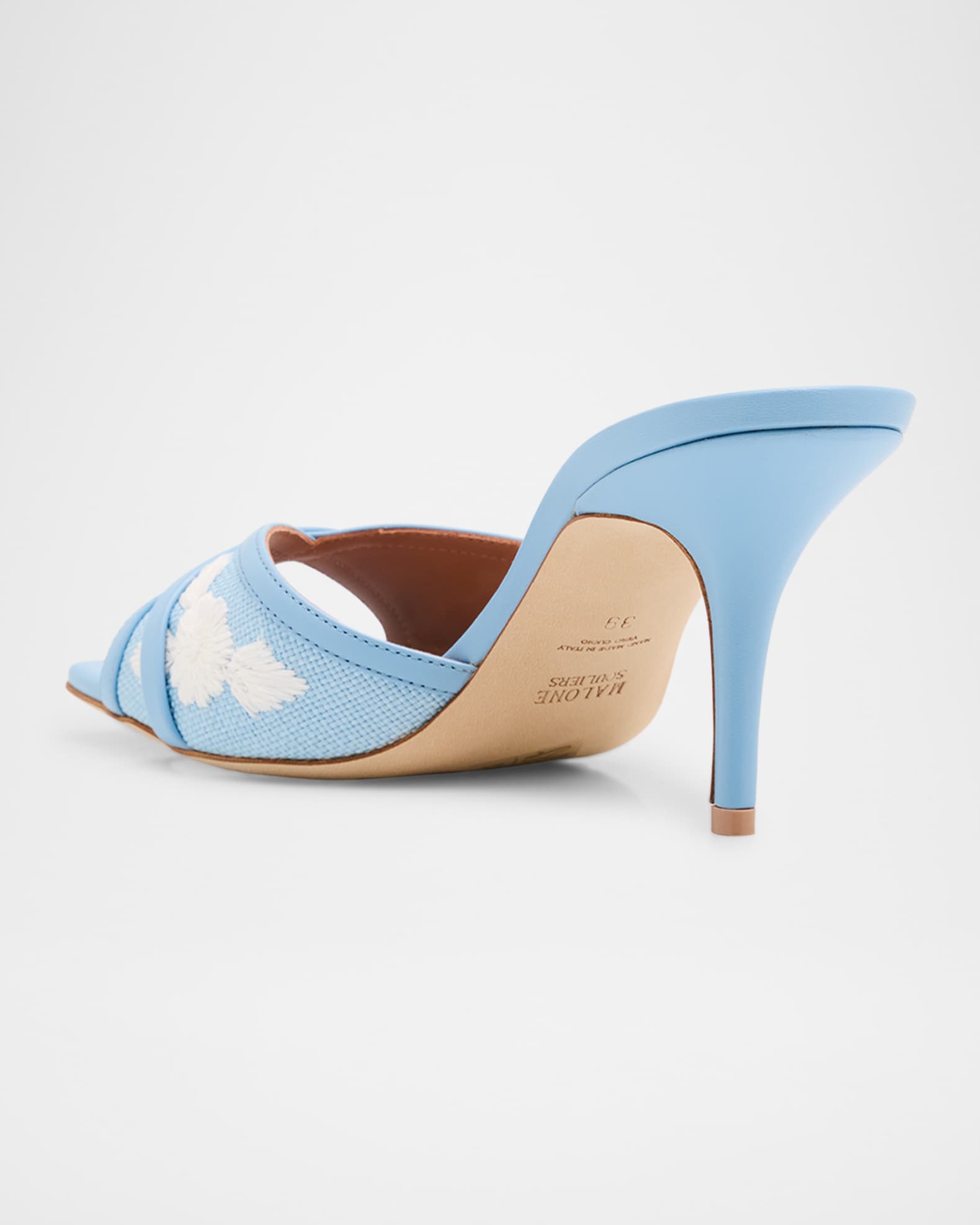 Perla Raffia Leather Stiletto Slide Sandals - Thumbnail 2
