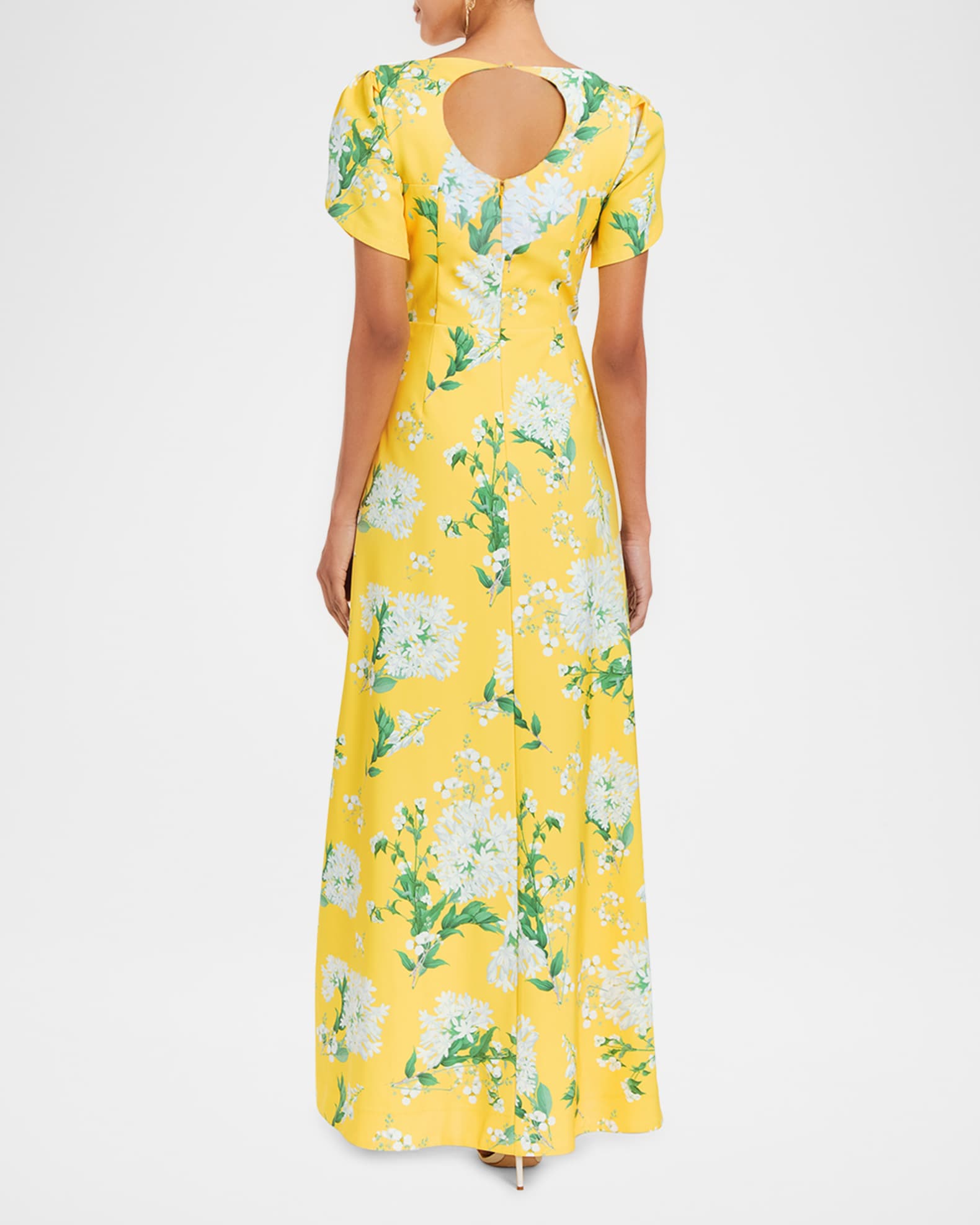 Katherine Pleated Cutout Floral-Print Gown 1