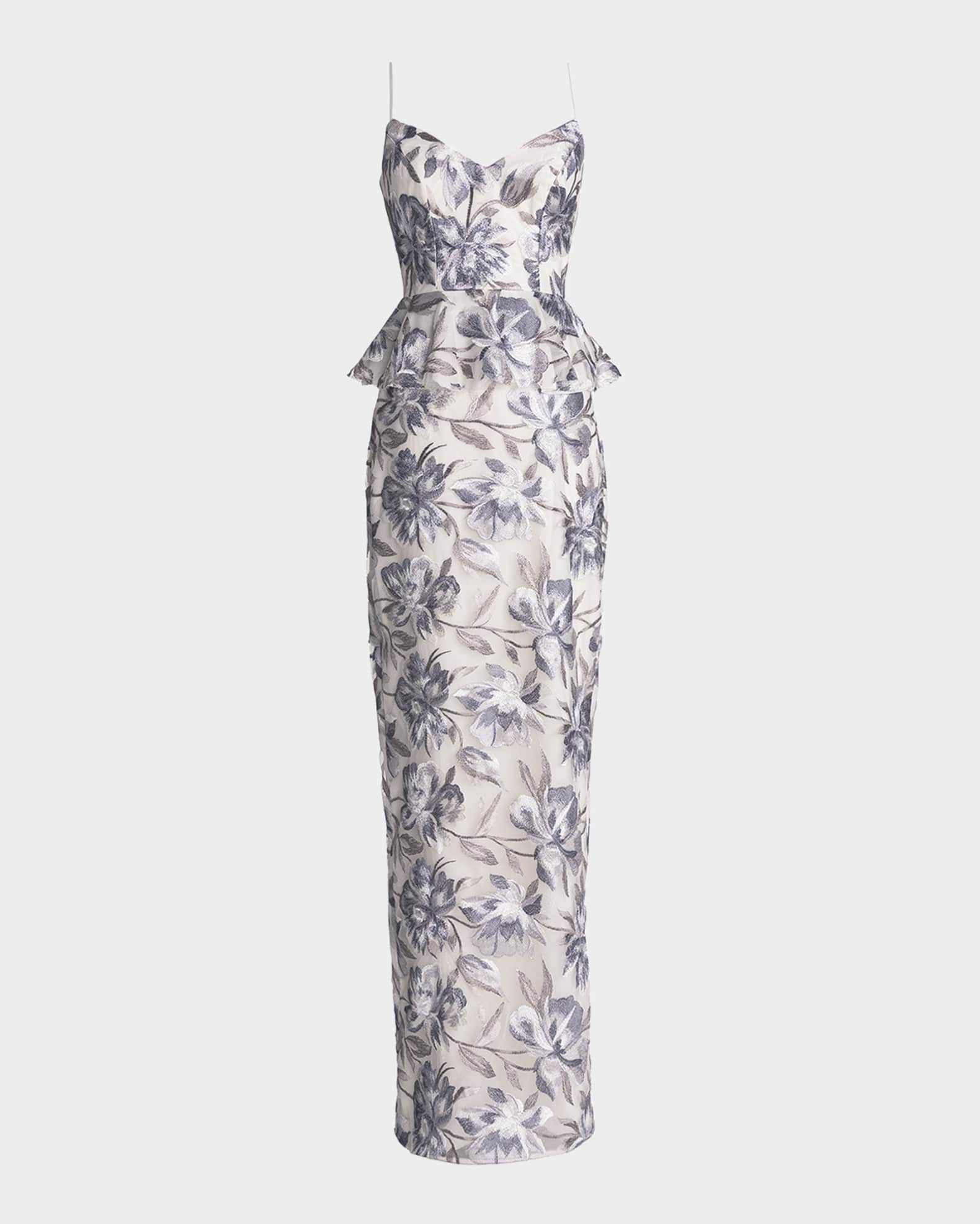 Akiah Floral-Embroidered Peplum Gown 0