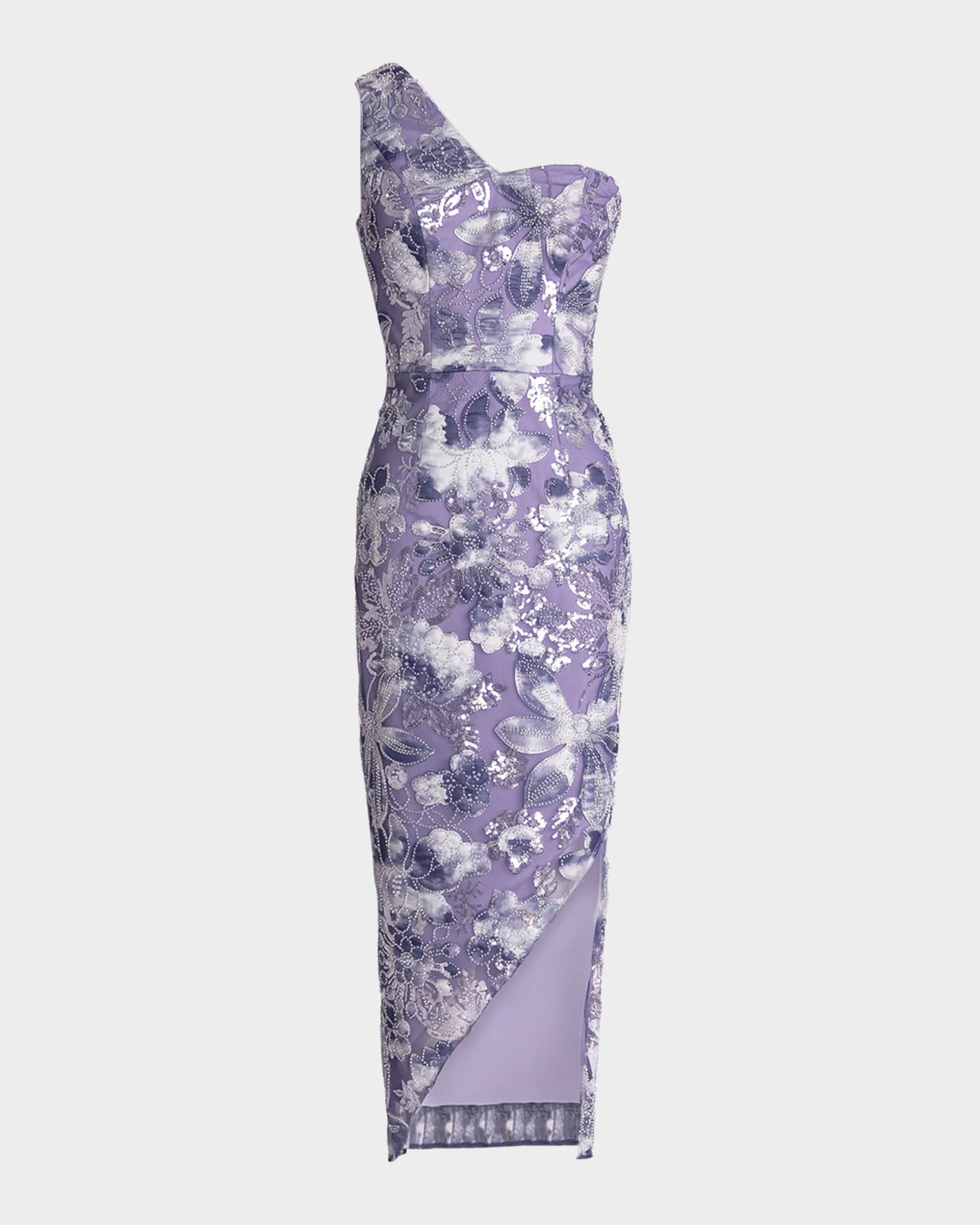 Magnolia One-Shoulder Bead & Sequin Midi Dress 0