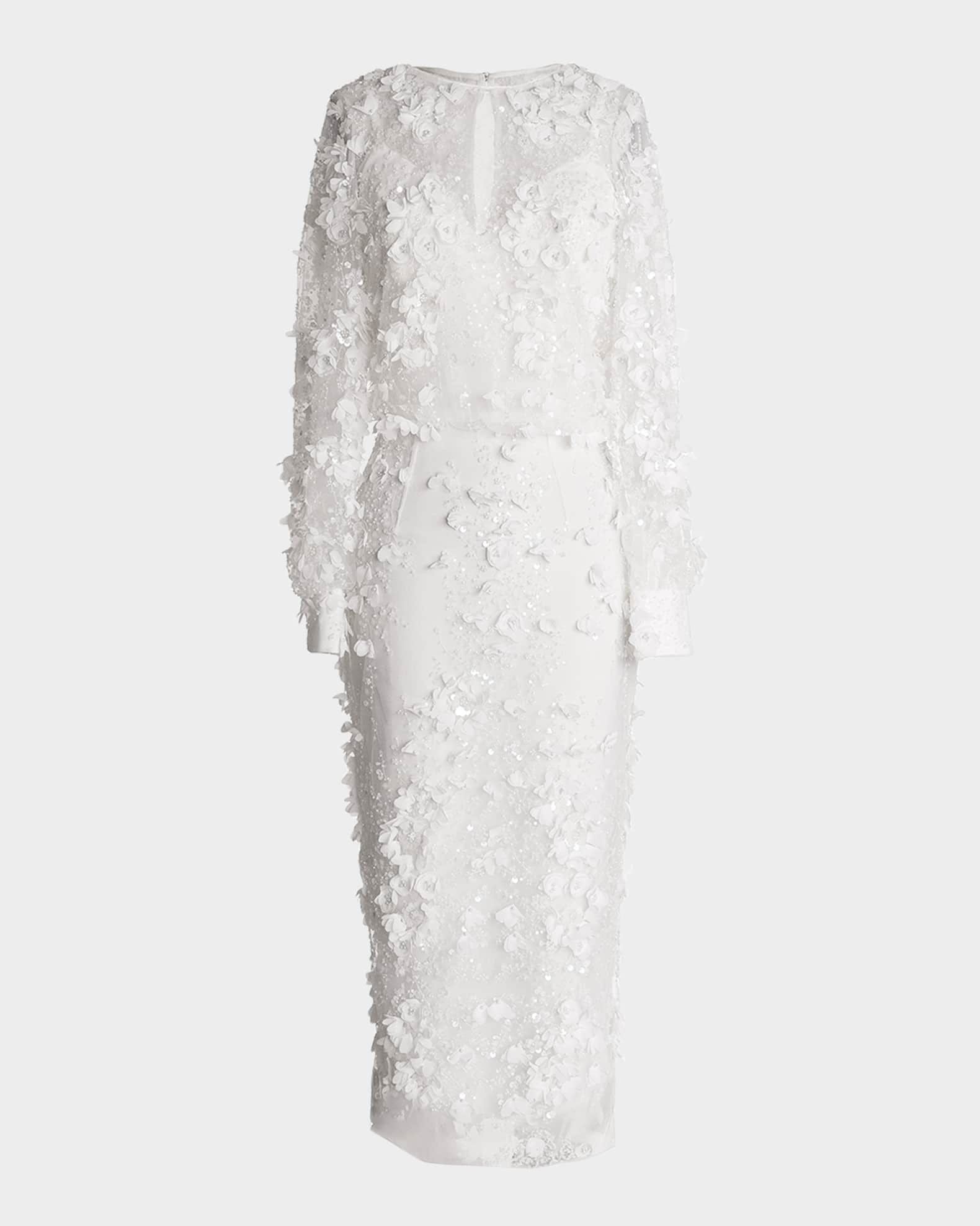 Pilar Bead & Sequin Floral Applique Midi Dress 0