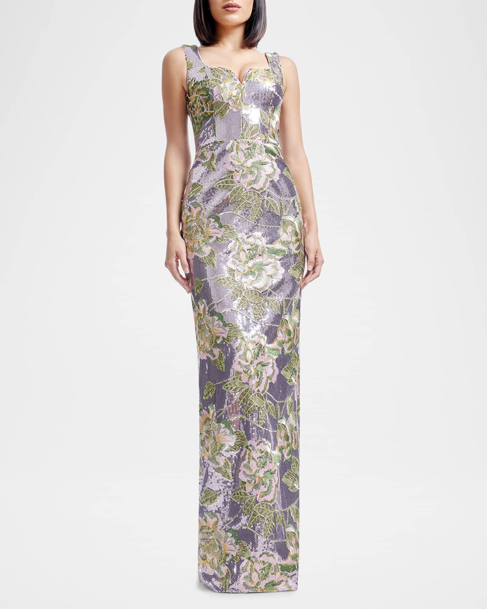 Goldie Floral-Embroidered Sequin Gown 1