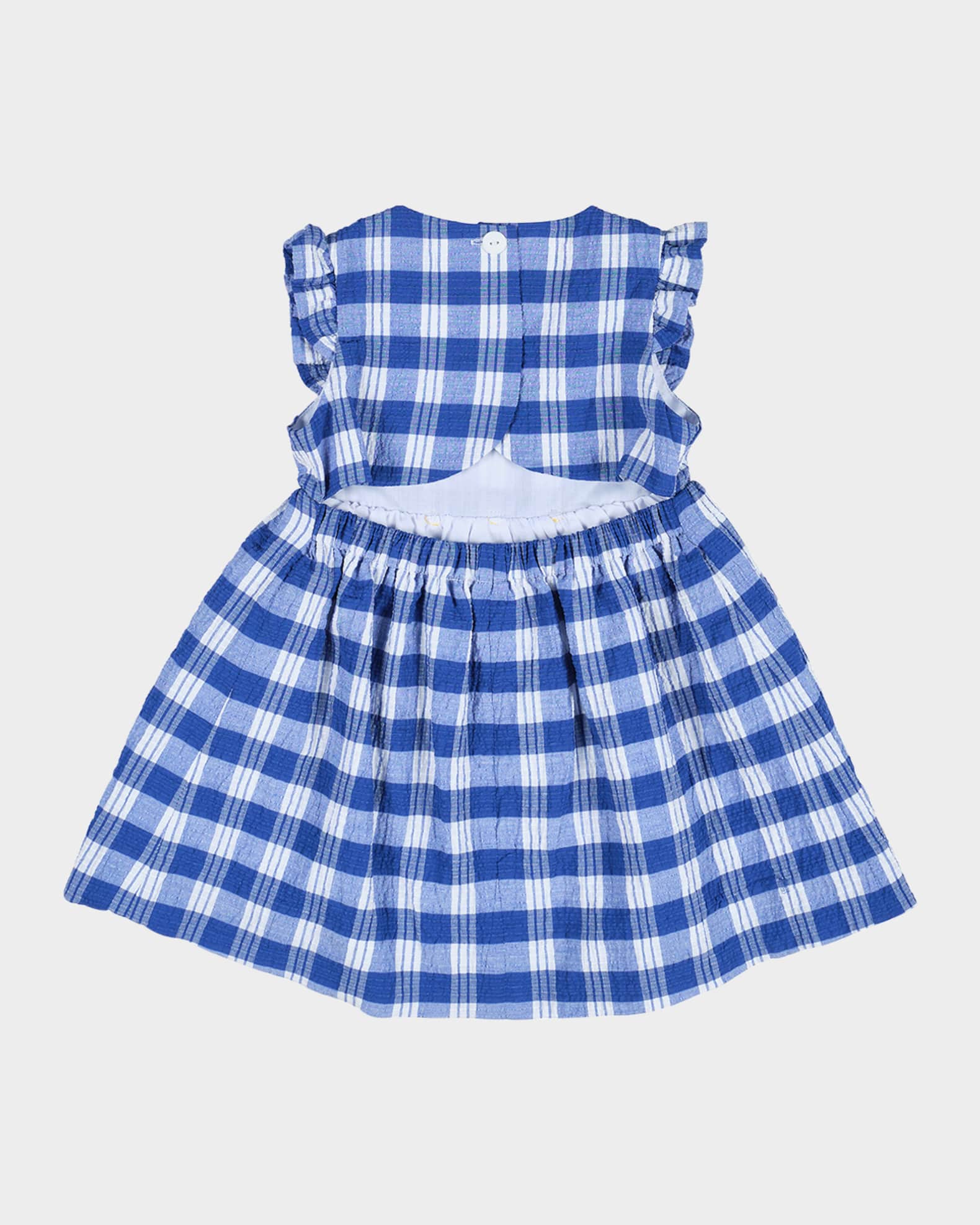 Girl's Plaid-Print Seersucker Dress W/ Floral Appliques, Size 12M-18M 1