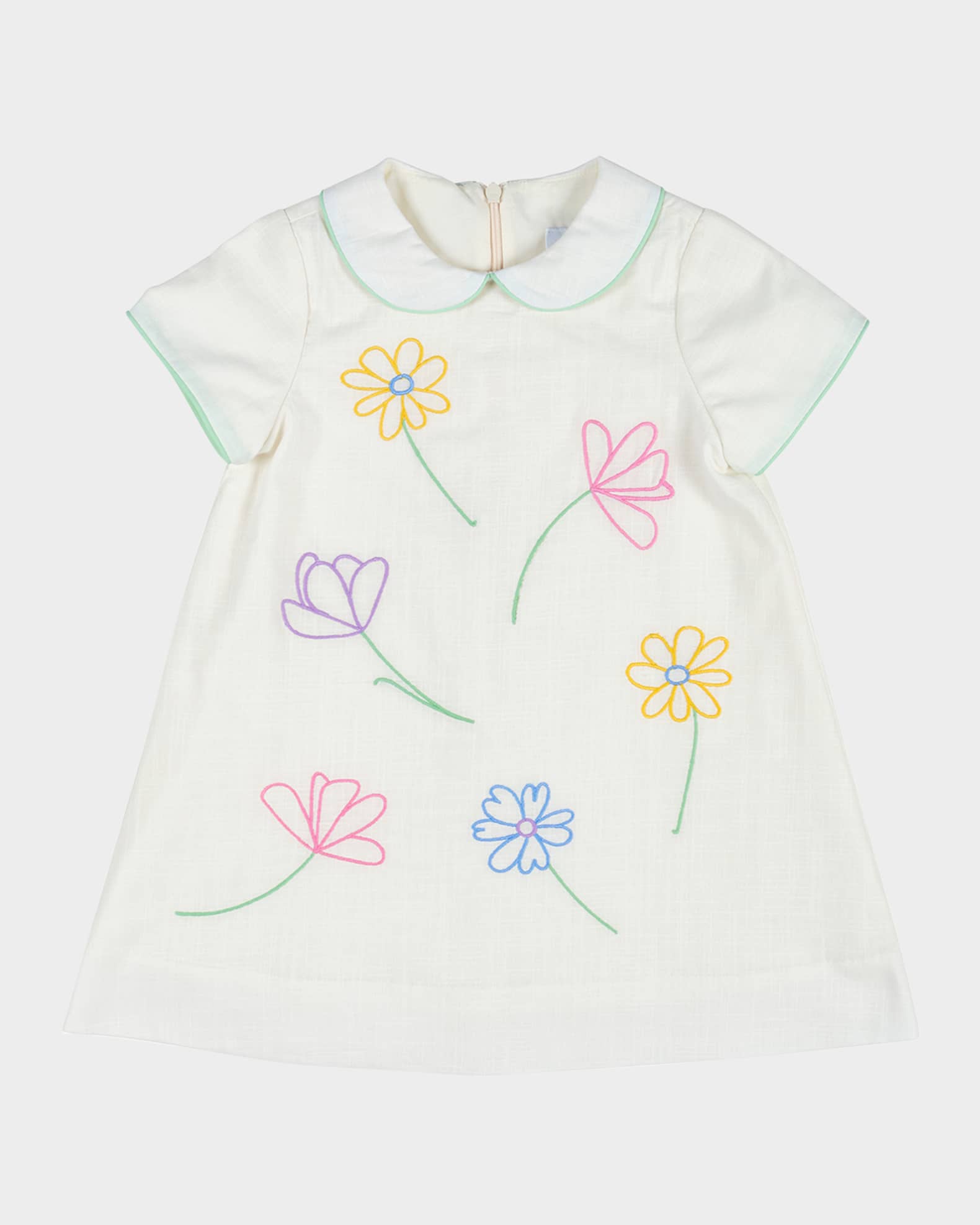 Girl's Linen Dress W/ Embroidered Flowers, Size 6M-18M 0