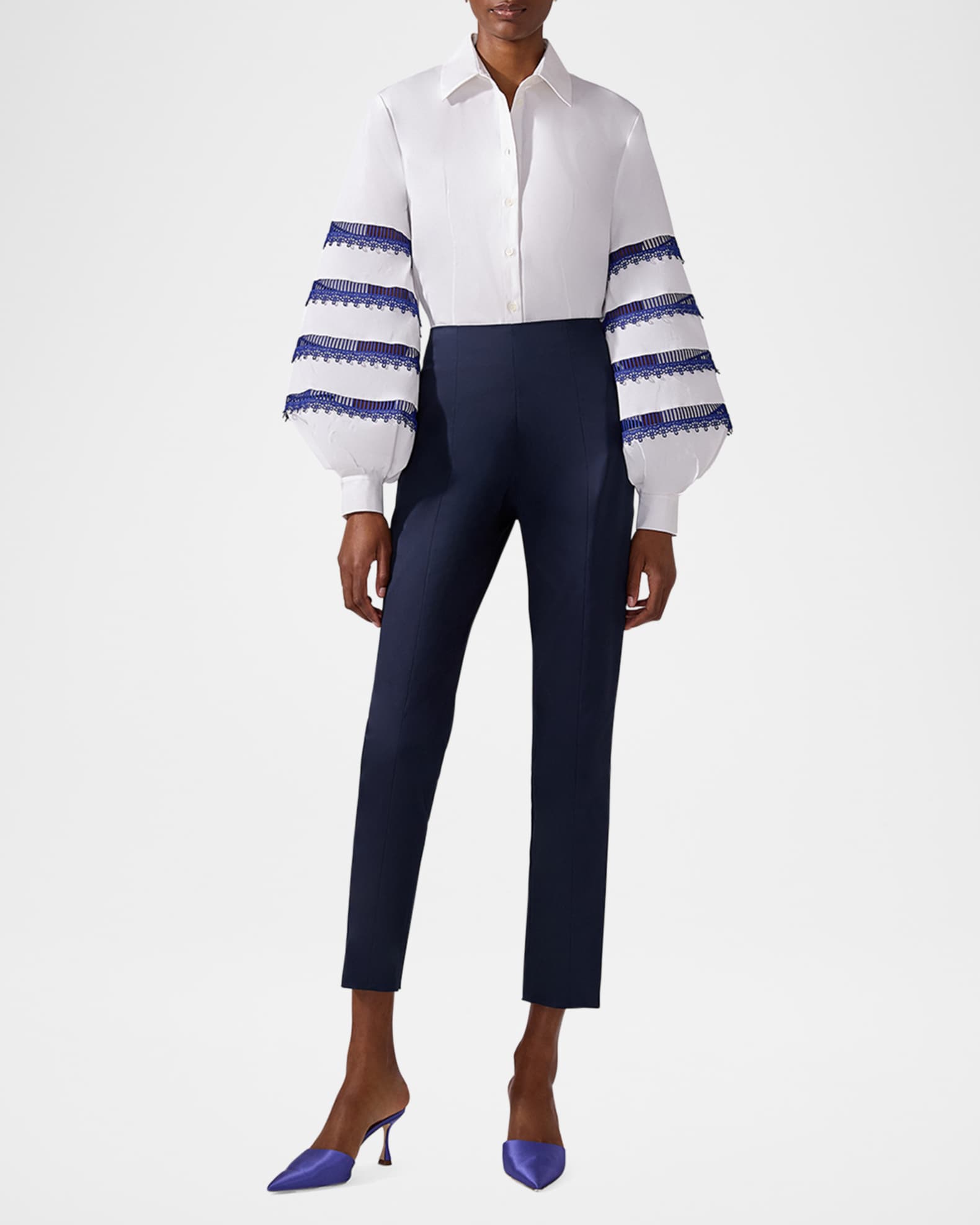 Embroidered Puff-Sleeve Button-Down Shirt 1