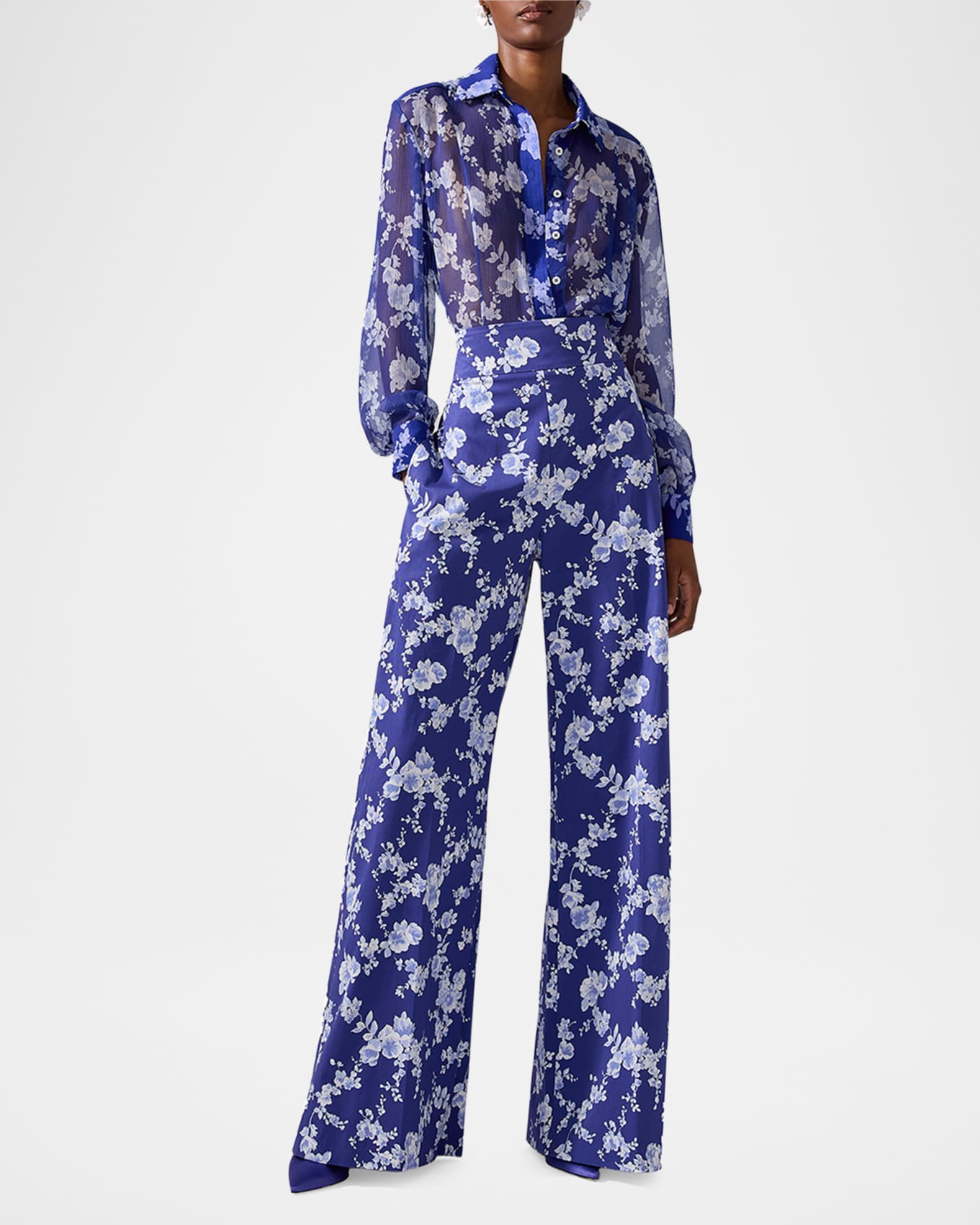 Floral Button Down Chiffon Blouse 1