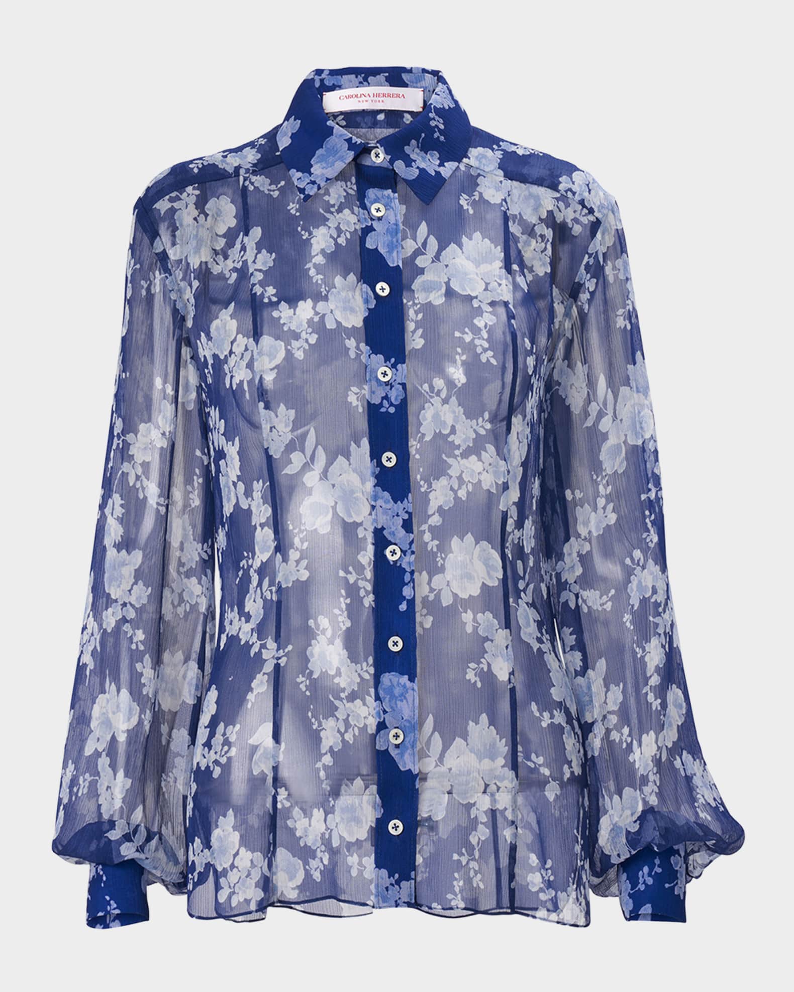 Floral Button Down Chiffon Blouse 0