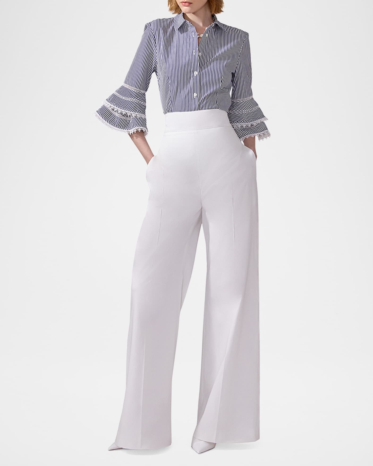 Stripe Tiered Ruffle Sleeve Button Down Top 1