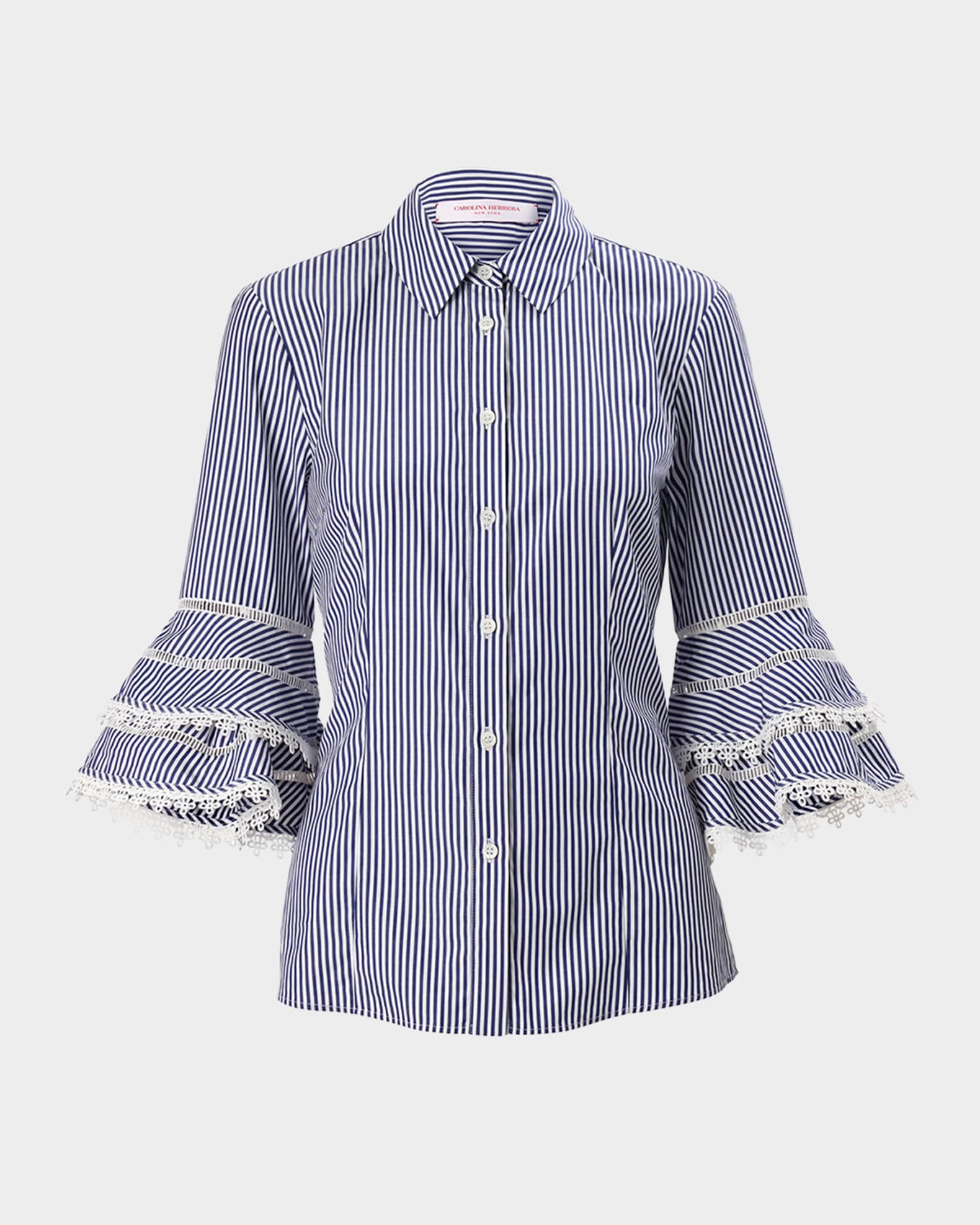 Stripe Tiered Ruffle Sleeve Button Down Top 0