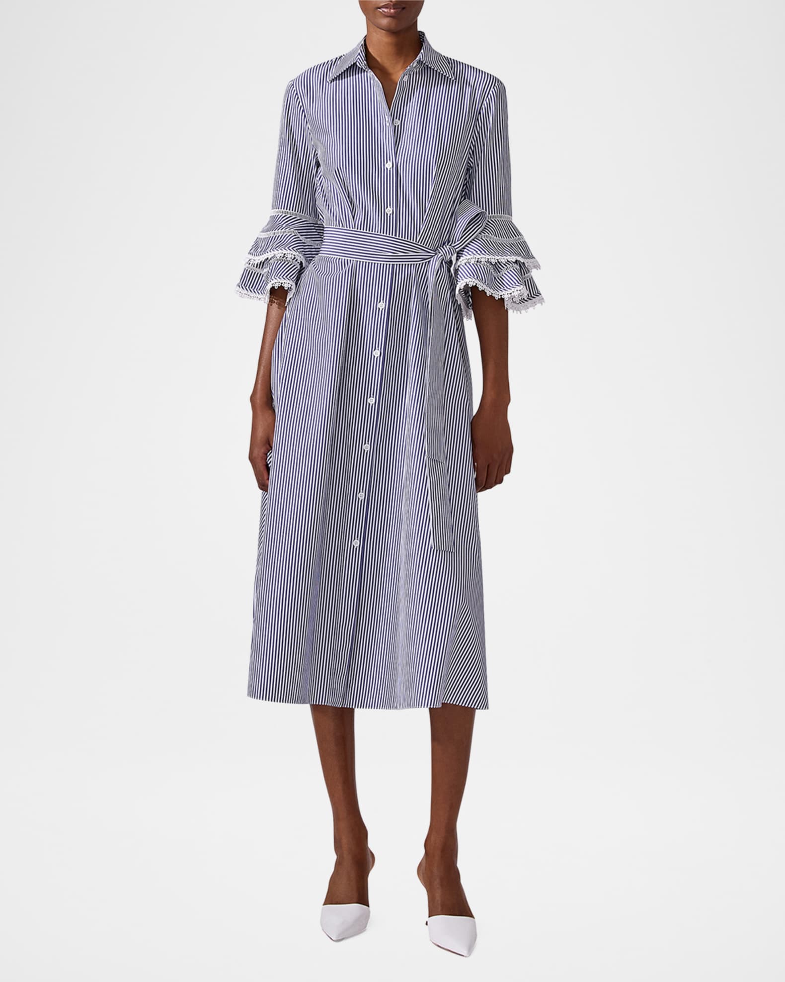 Stripe Tiered Ruffle Sleeve Shirtdress 1