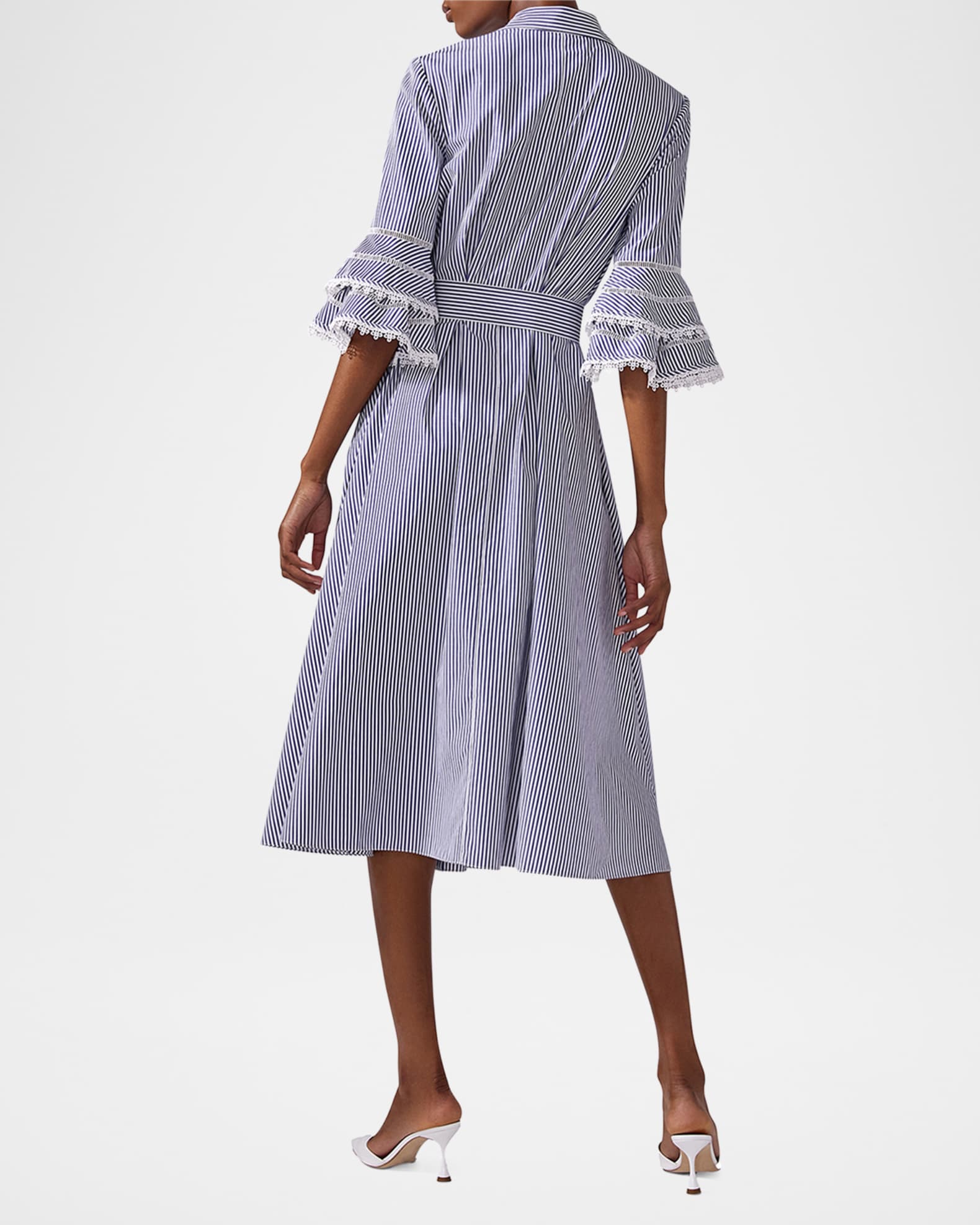 Carolina Herrera Stripe Tiered Ruffle Sleeve Shirtdress