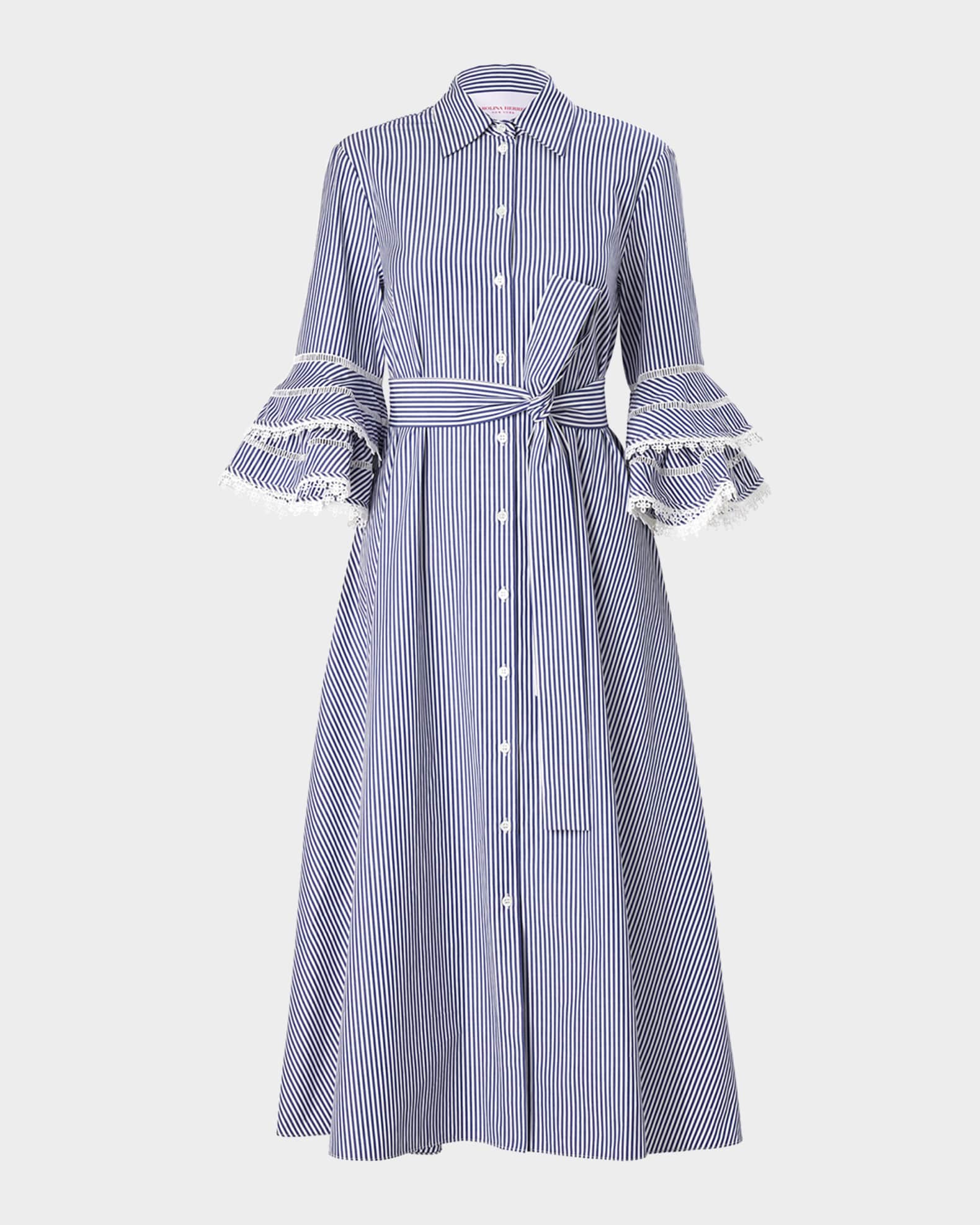 Stripe Tiered Ruffle Sleeve Shirtdress 0
