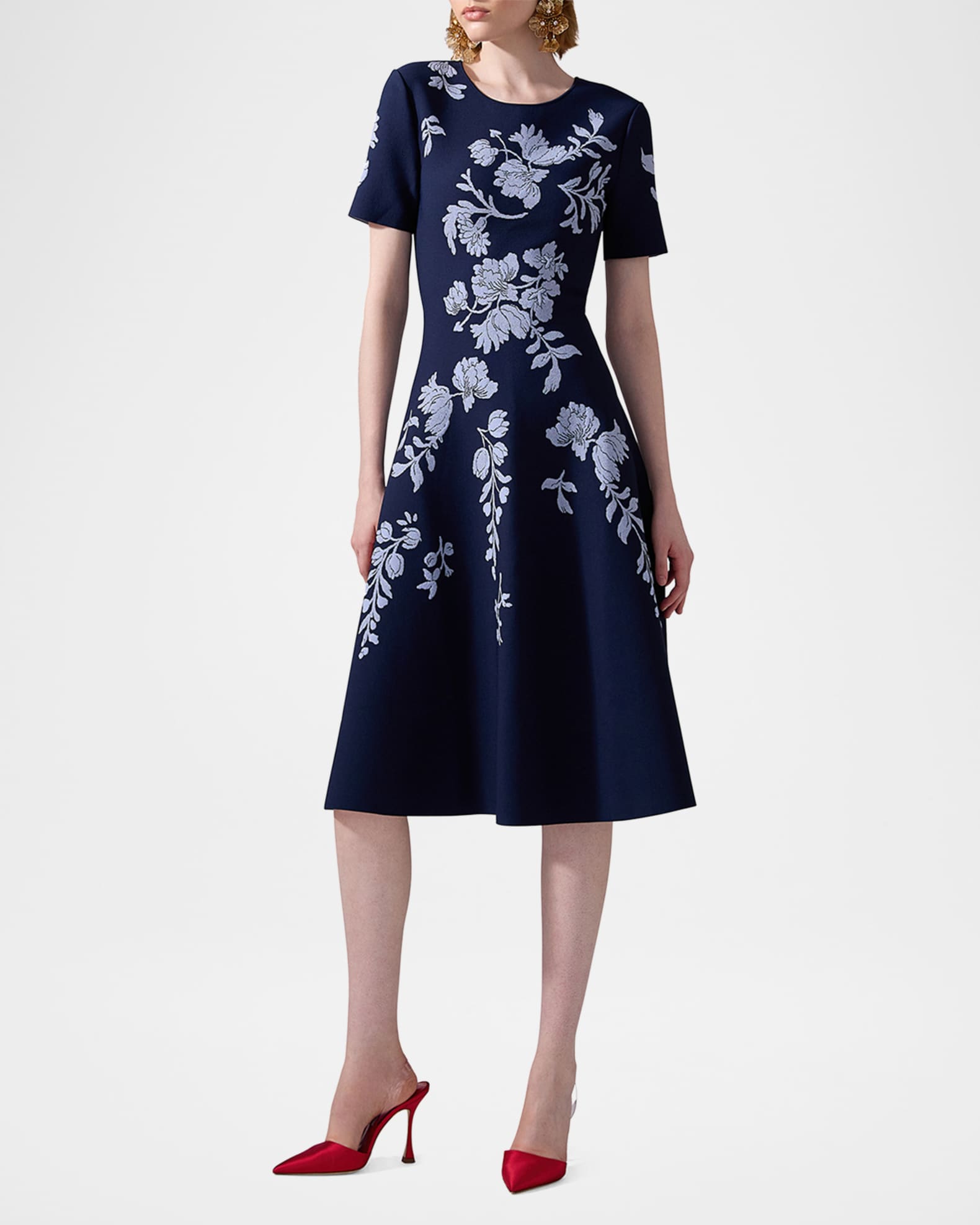 Floral Jacquard Flare Dress 1