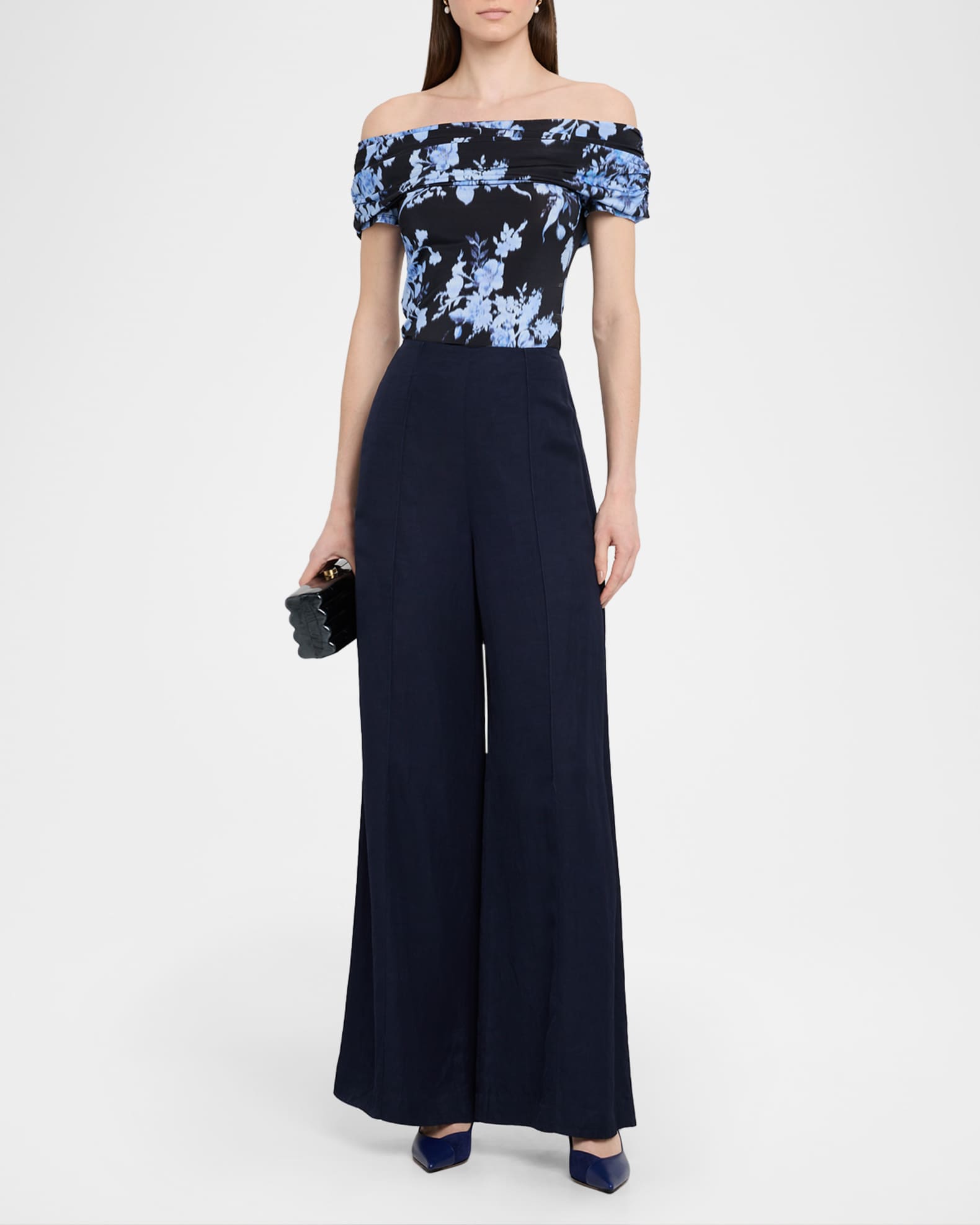 Blur Floral Gathered Off-The-Shoulder Top 1