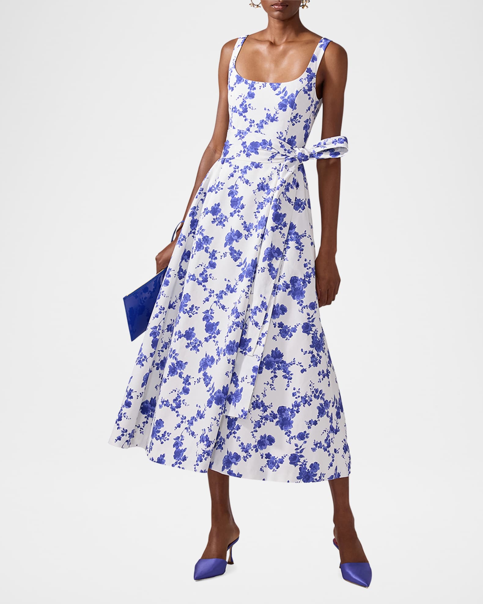 Floral Scoop Neck Midi Dress with Sash 1