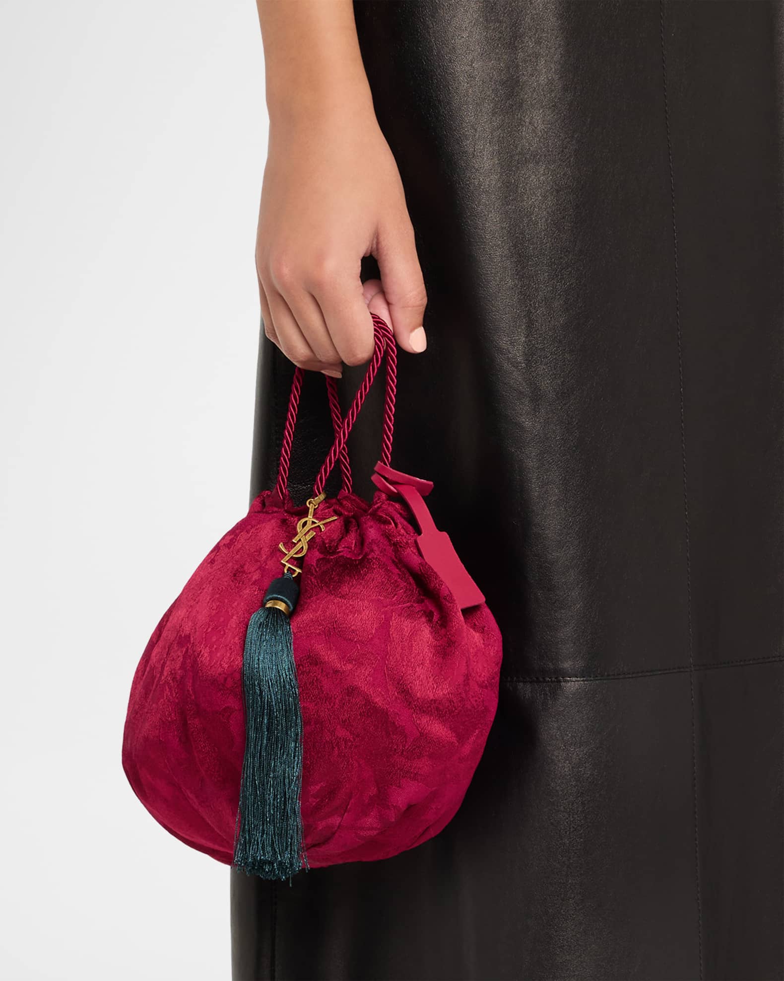 Saint Laurent Tassel YSL Evening Pouch Bag in Jacquard | Neiman Marcus