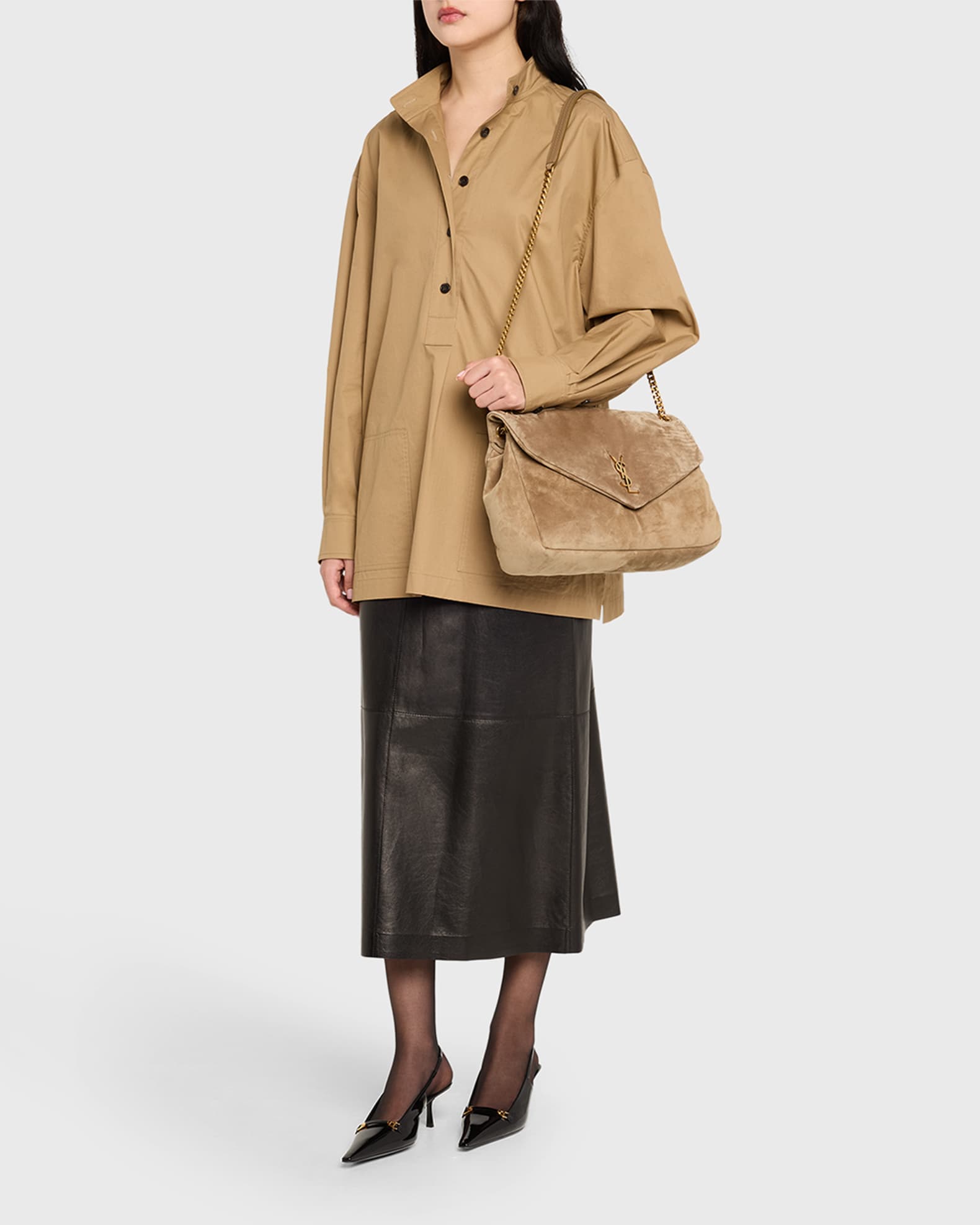 ショルダーバッグ・ポシェット Saint Laurent Calypso Big Suede Shoulder Bag SAINT LAURENT Calypso Large padded suede shoulder bag | NET