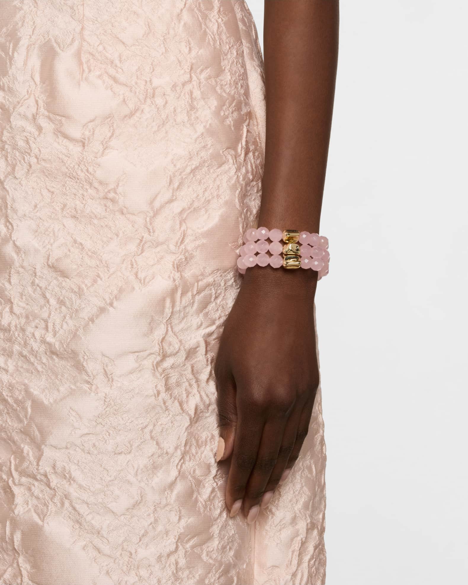 Rose Quartz and Gold Accent Multi-Strand Stretch Bracelet 1