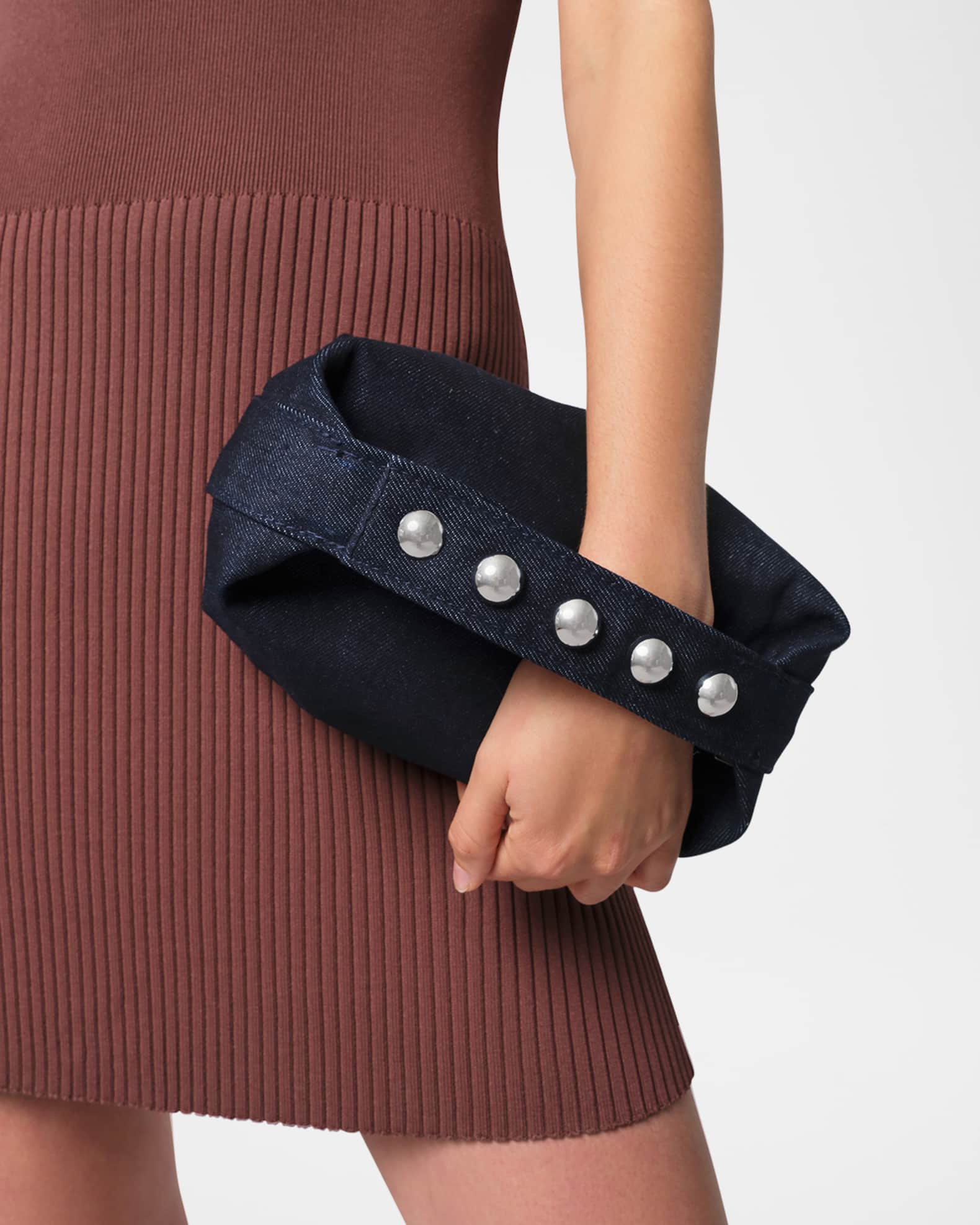Marfa Studded Denim Pochette Top-Handle Bag 1