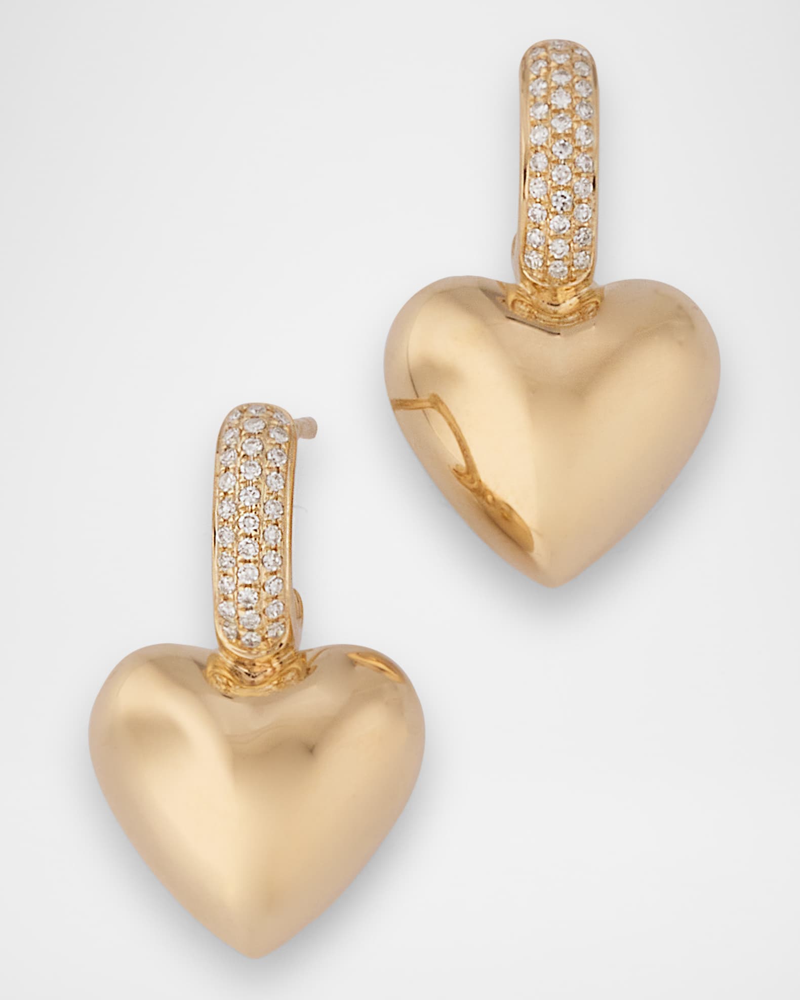 14K Yellow Gold Diamond Huggie Puffy Heart Earrings 0