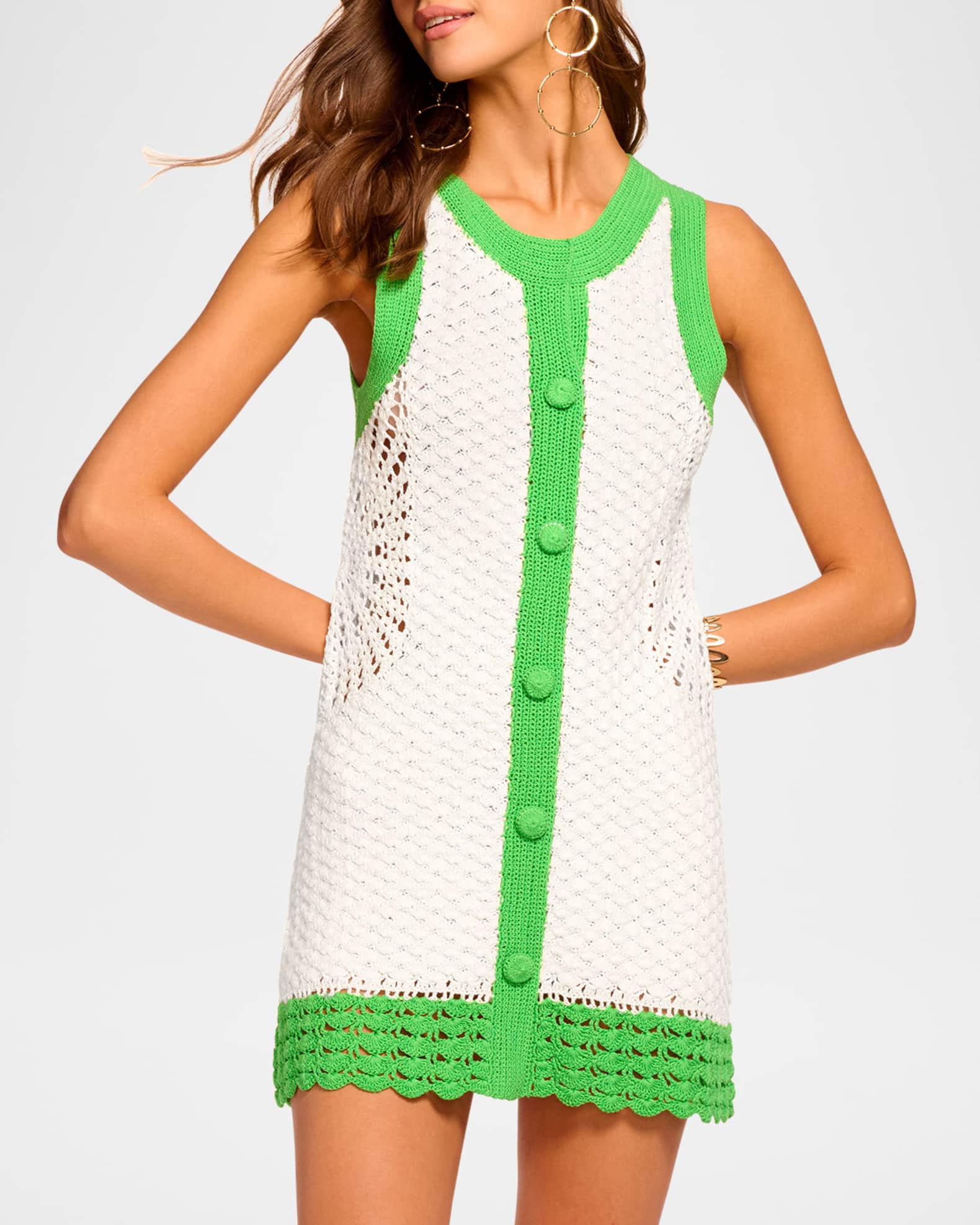 Ramy Brook Chelsea Crochet Button-Front Mini Dress | Neiman Marcus