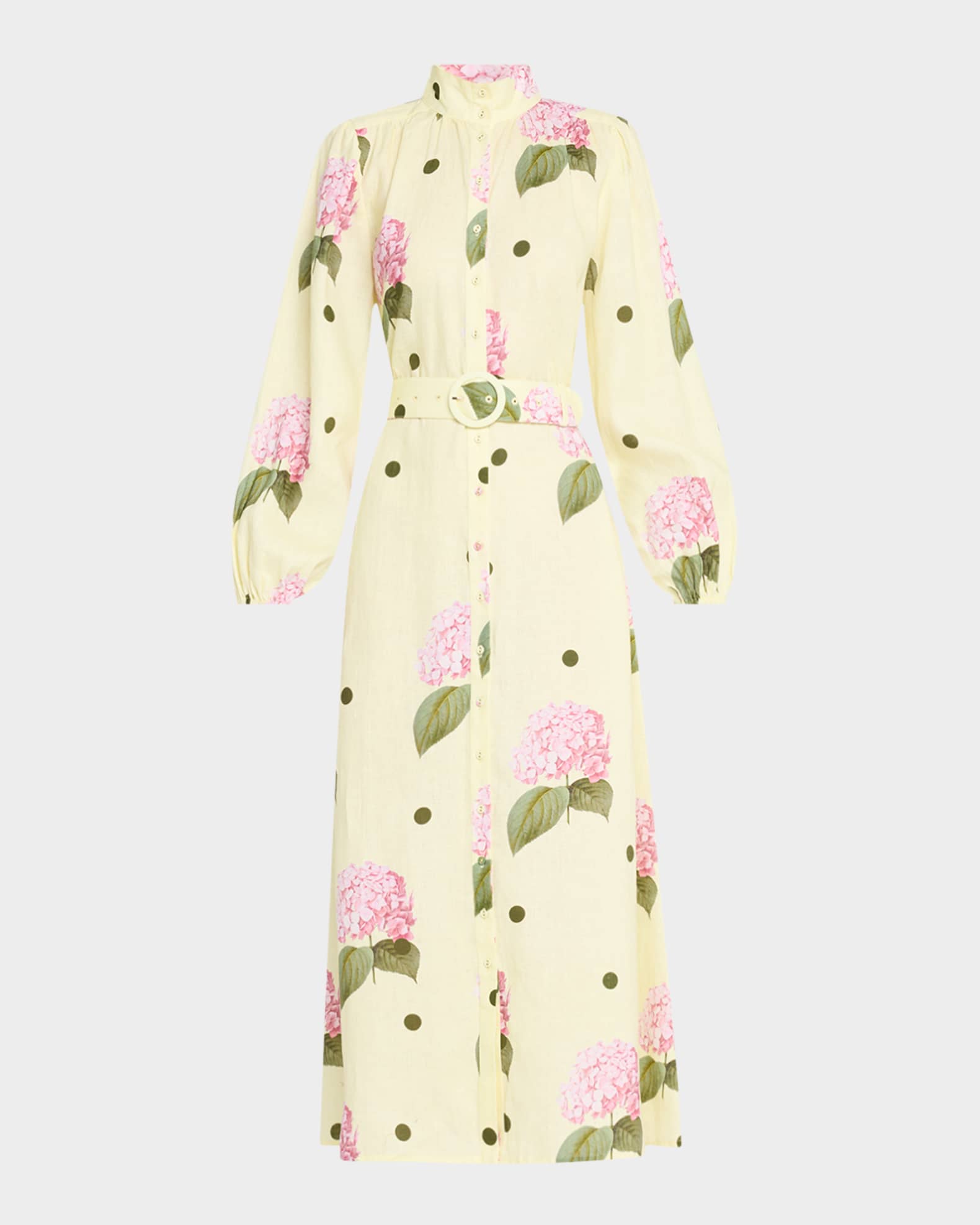 Noddy Belted Floral-Print Linen Midi Shirtdress 0