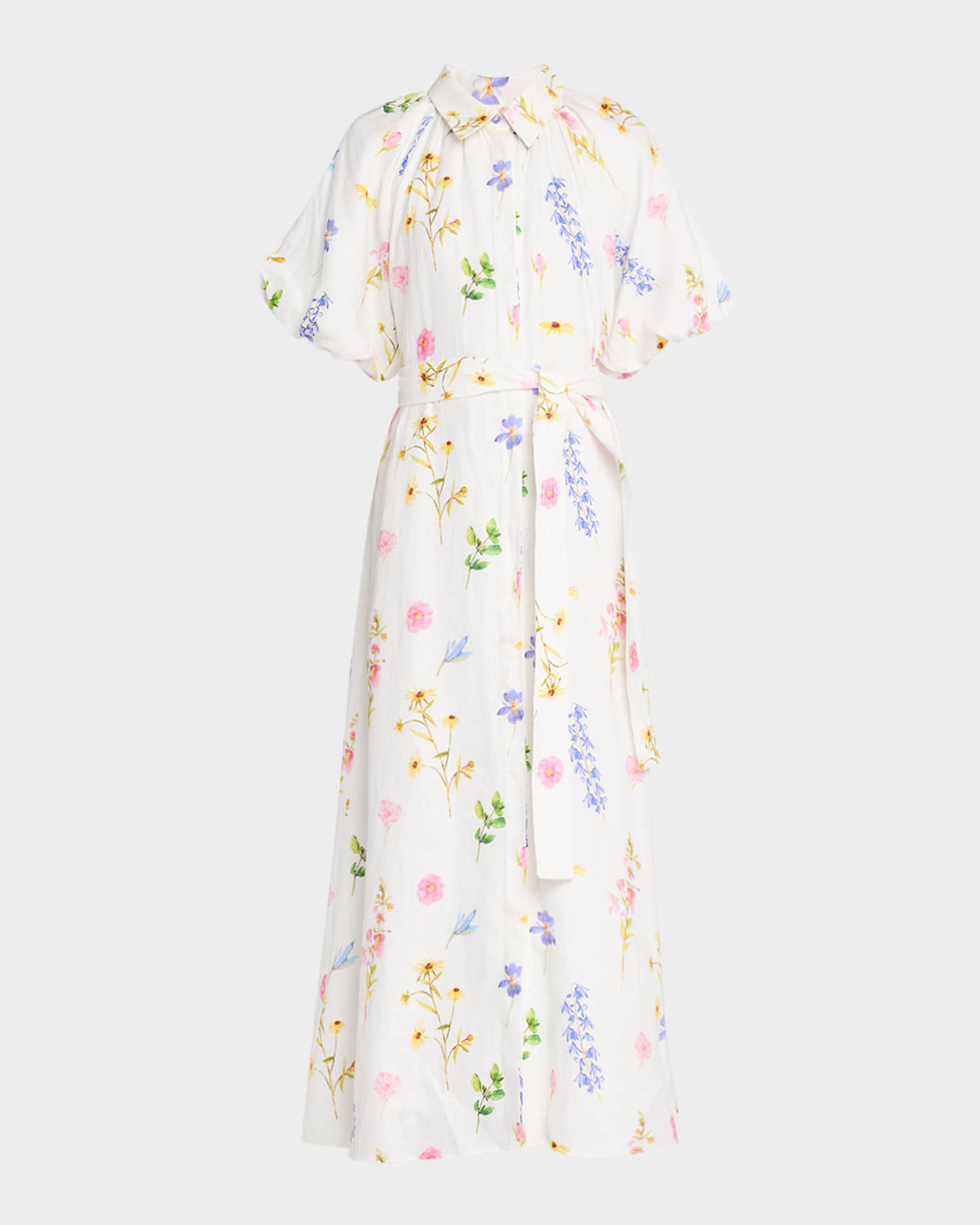 Maria Floral-Print Linen Maxi Shirtdress 0