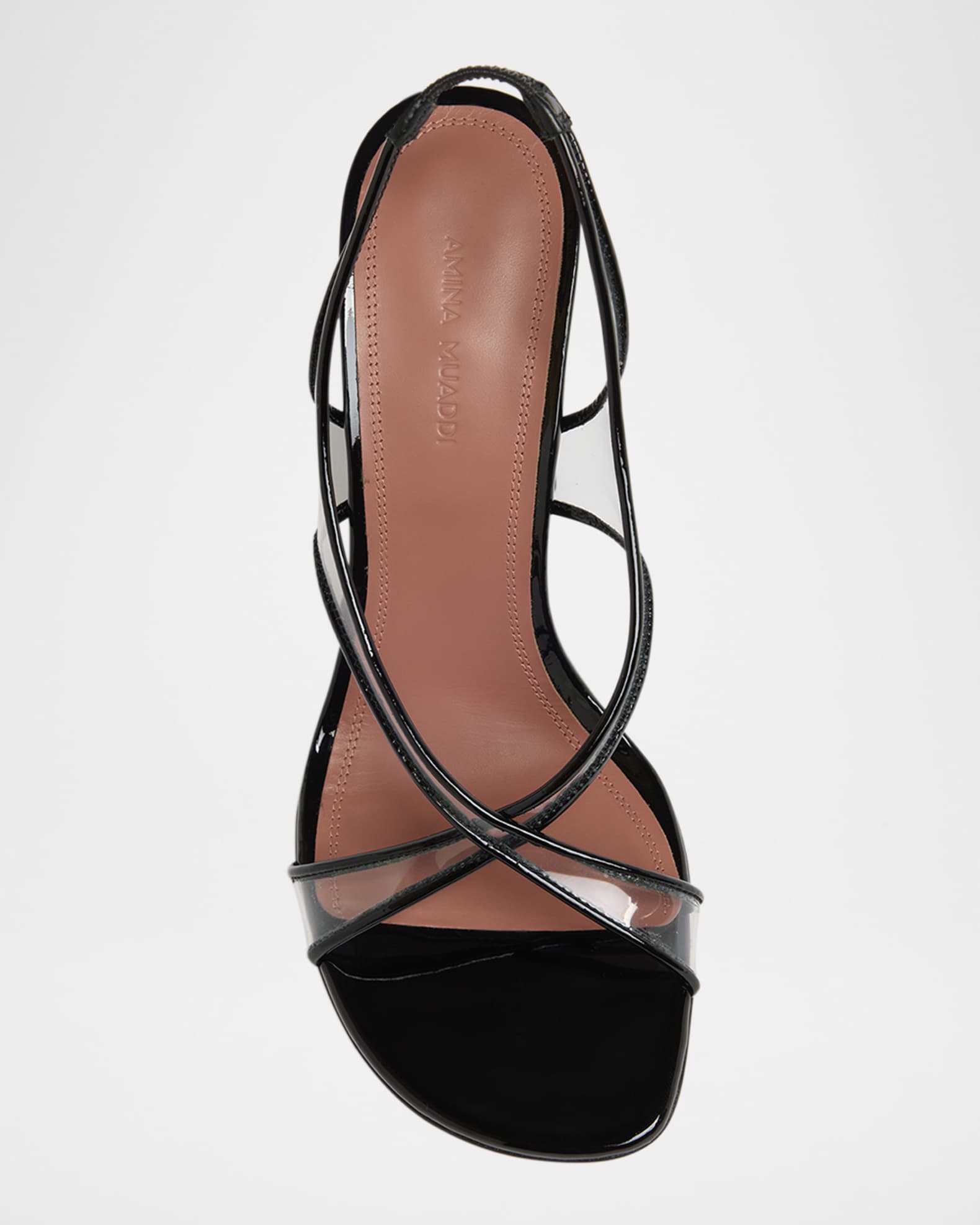 Amina Muaddi Lena Clear Patent Crisscross Slingback Sandals