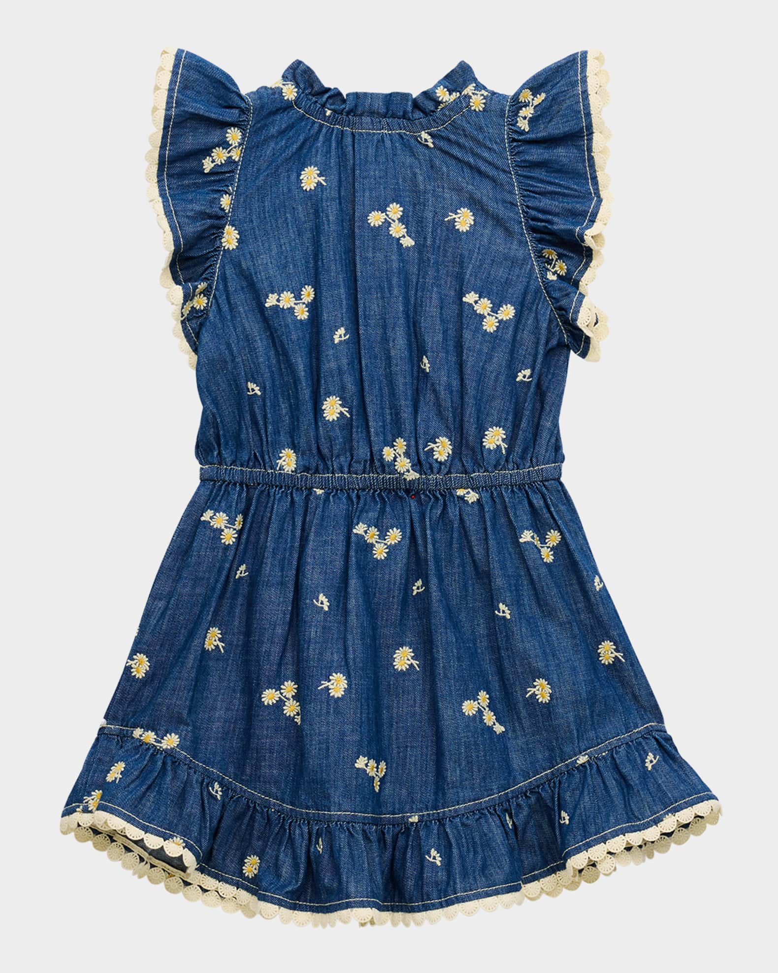 Girl's Lucky Denim Daisy Embroidered Dress, Size 1-12 1