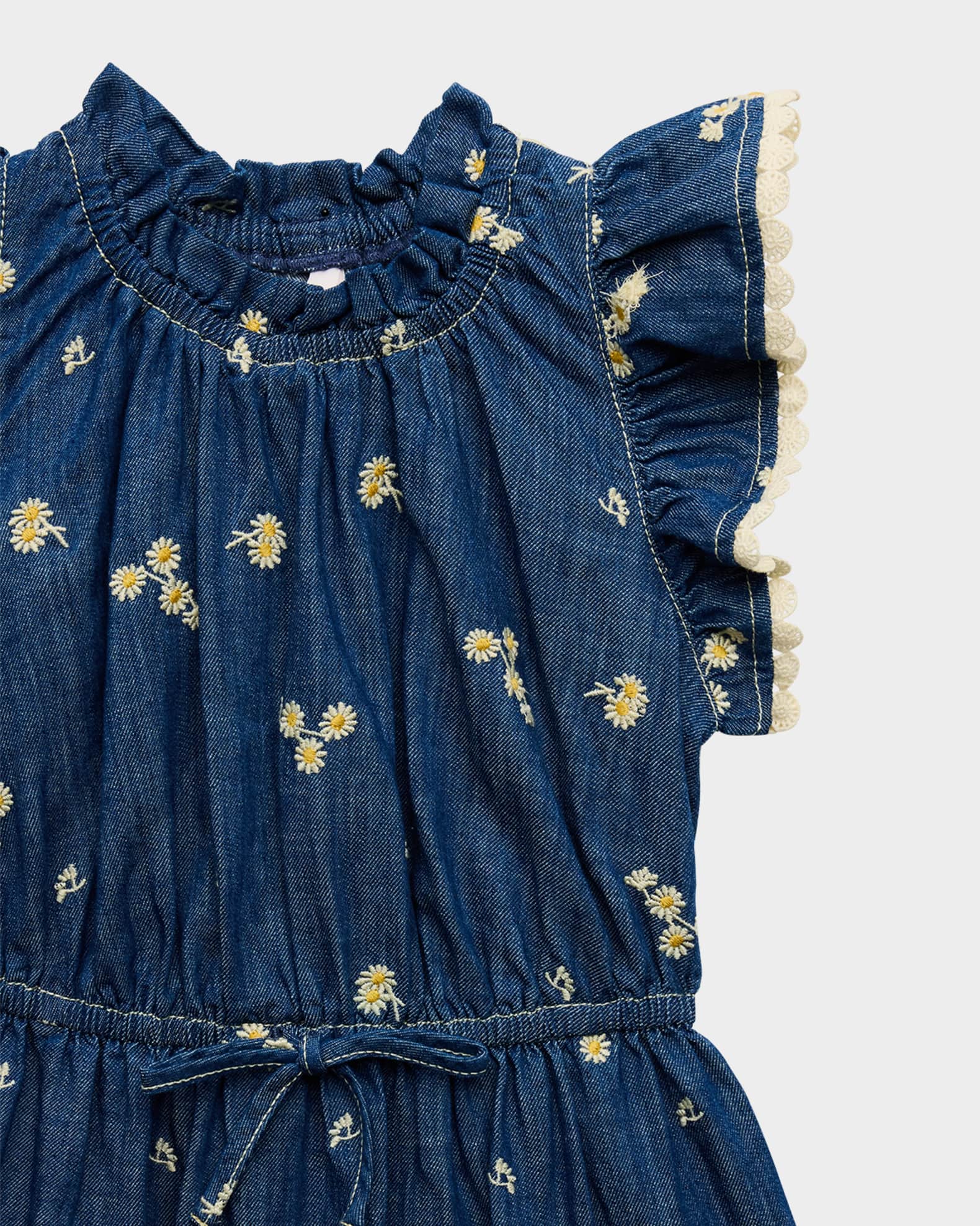 Zimmermann Girl's Lucky Denim Daisy Embroidered Dress, Size 1-12