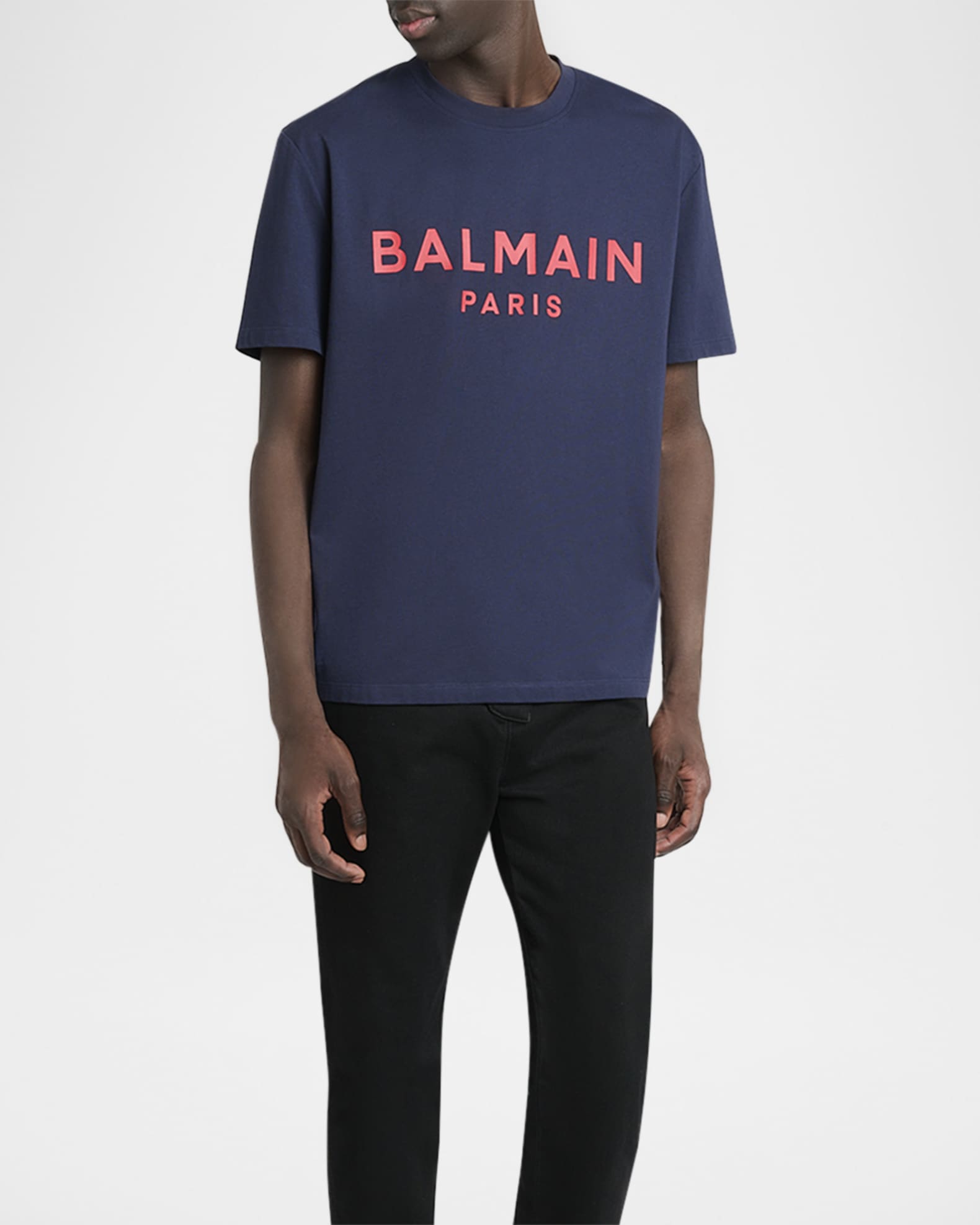 Balmain Men's Cotton Logo Crewneck T-Shirt | Neiman Marcus