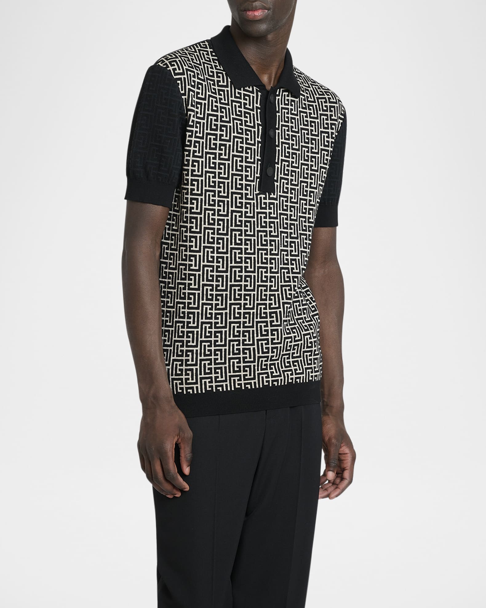 Balmain Men's Cotton Color Block Monogram Knit Polo Shirt | Neiman Marcus
