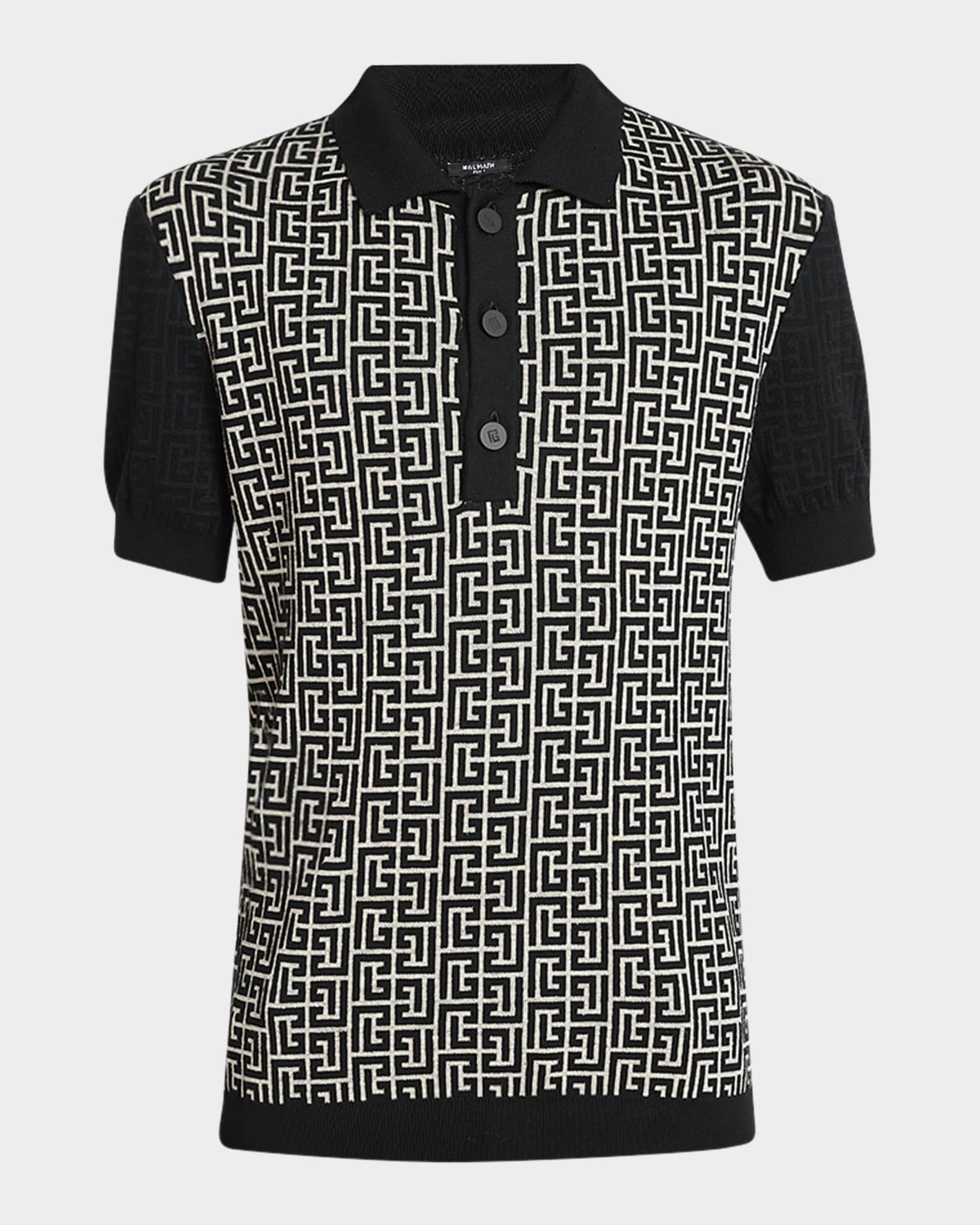 Men's Cotton Color Block Monogram Knit Polo Shirt 0