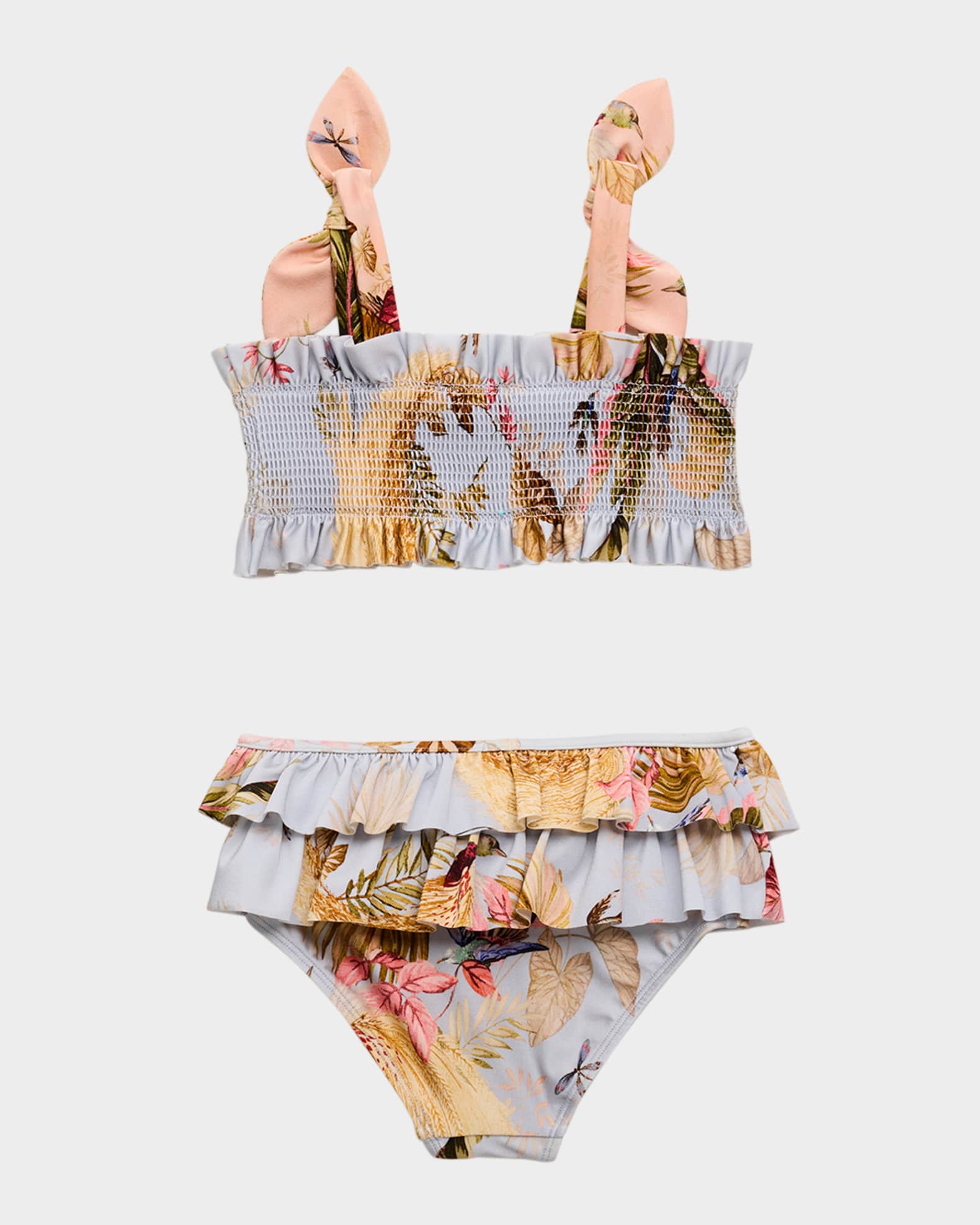 Rhiannon Leaf-Print Smocked Bikini, Size 1-12 1