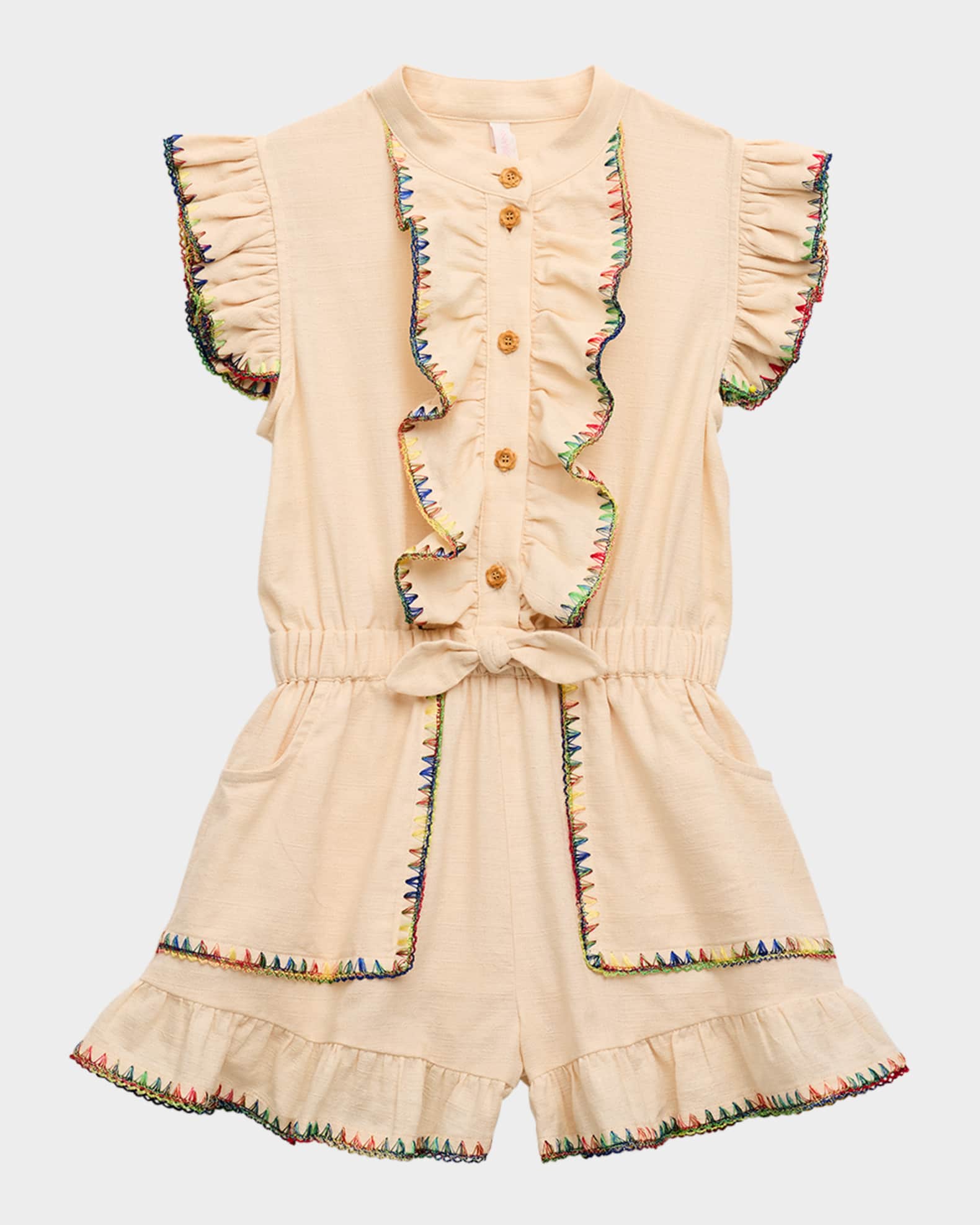 Girl's Lucky Frill Rainbow Stitch Romper, Size 4-12 0