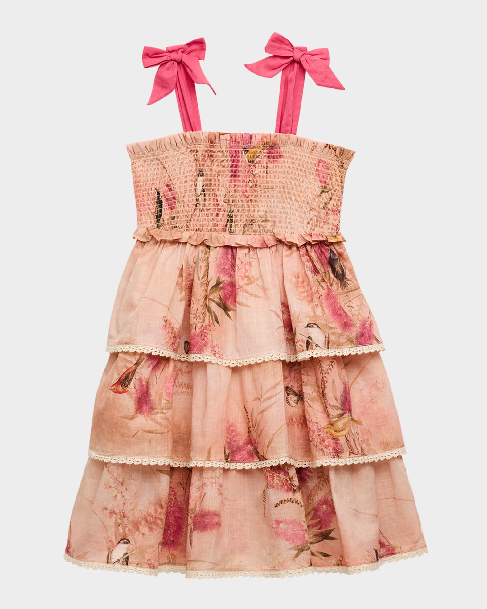 Girl's Cascadian Lattice Trim Tiered Dress, Size 1-12 0