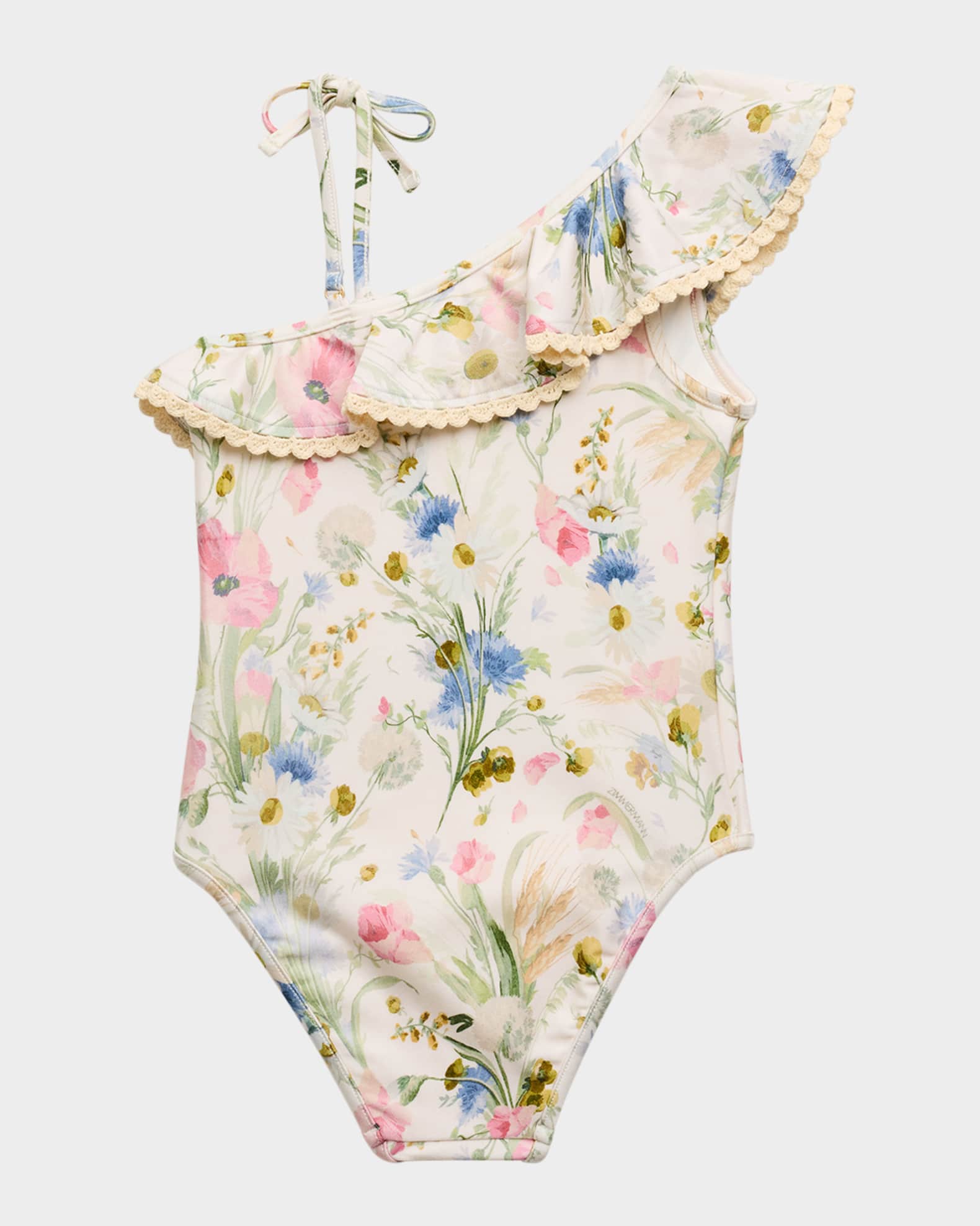 Girl's Lucky Floral-Print Frill Swimsuit, Size 1-12 1