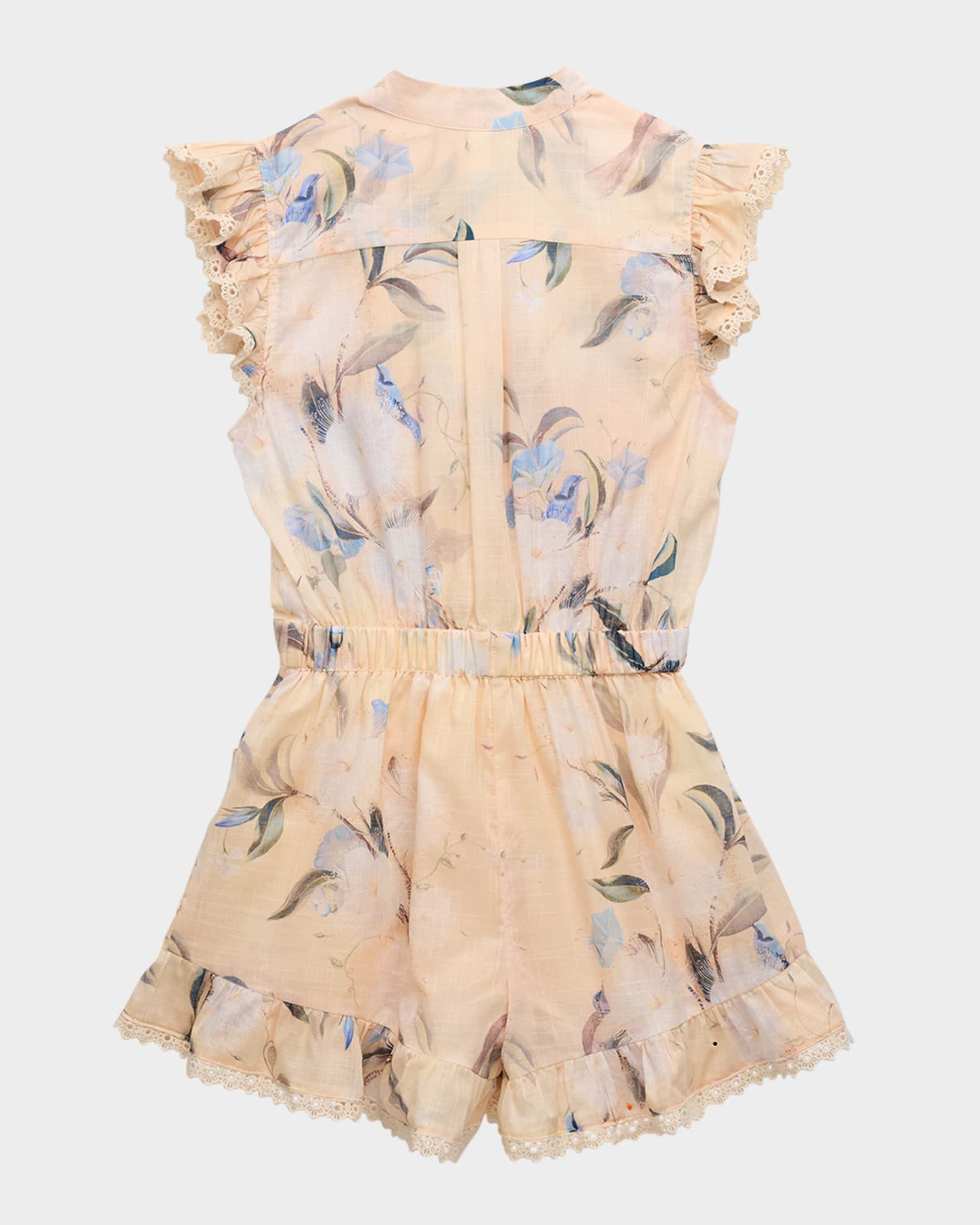 Girl's Cascadian Floral-Print Frill Romper, Size 2-12 1