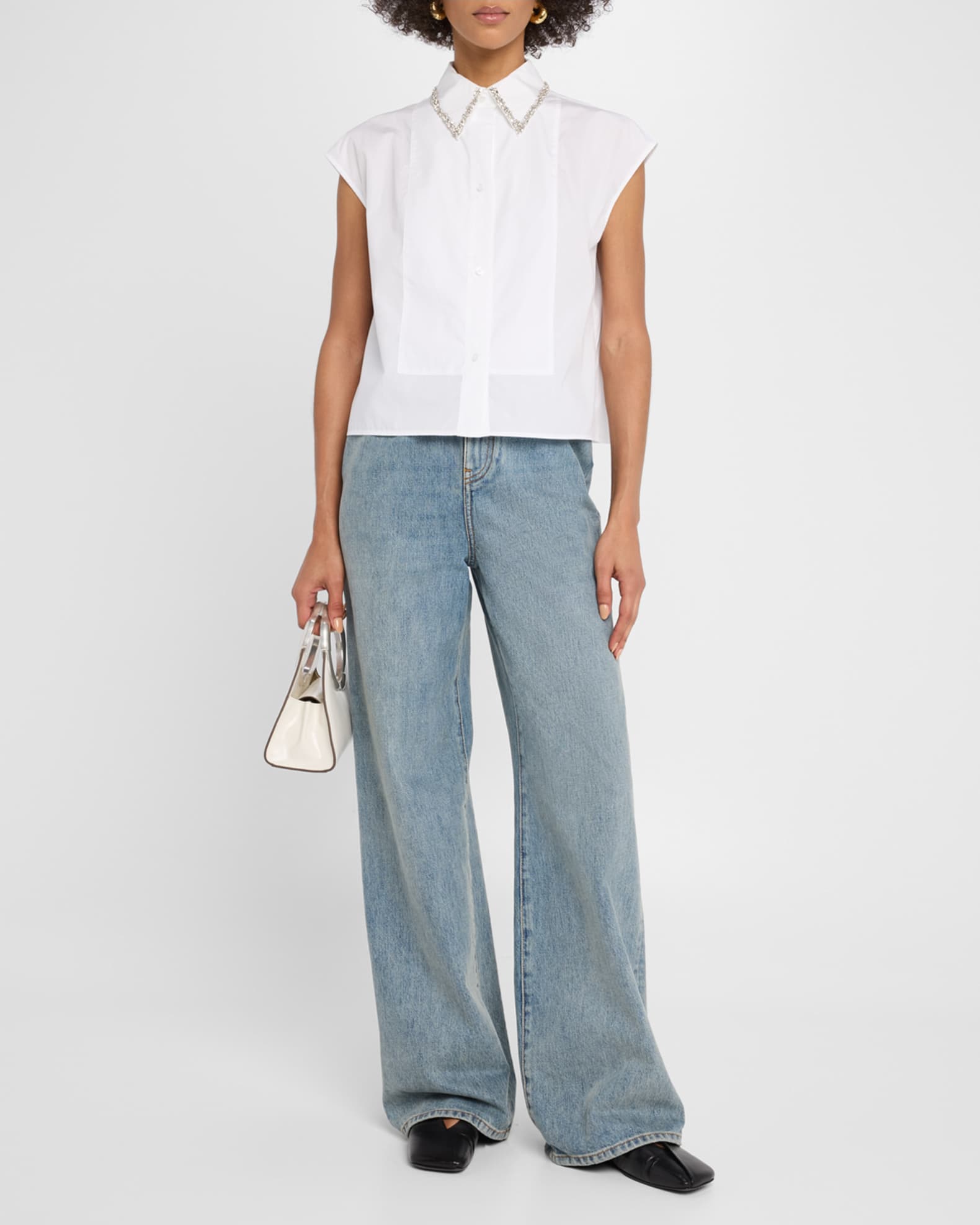 Cap-Sleeve Top with Beaded Collar 1