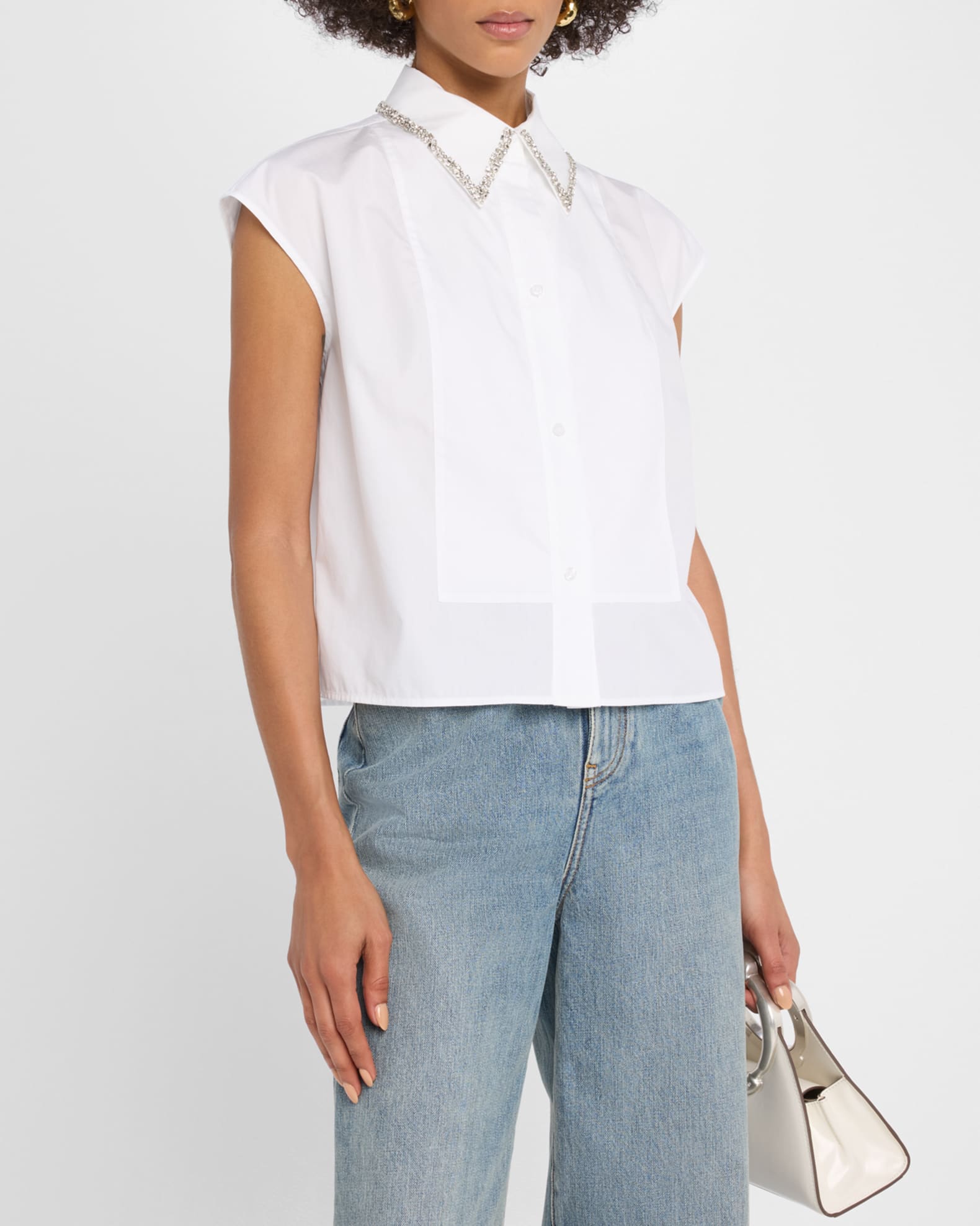 TWP Cap-Sleeve Top with Beaded Collar | Neiman Marcus