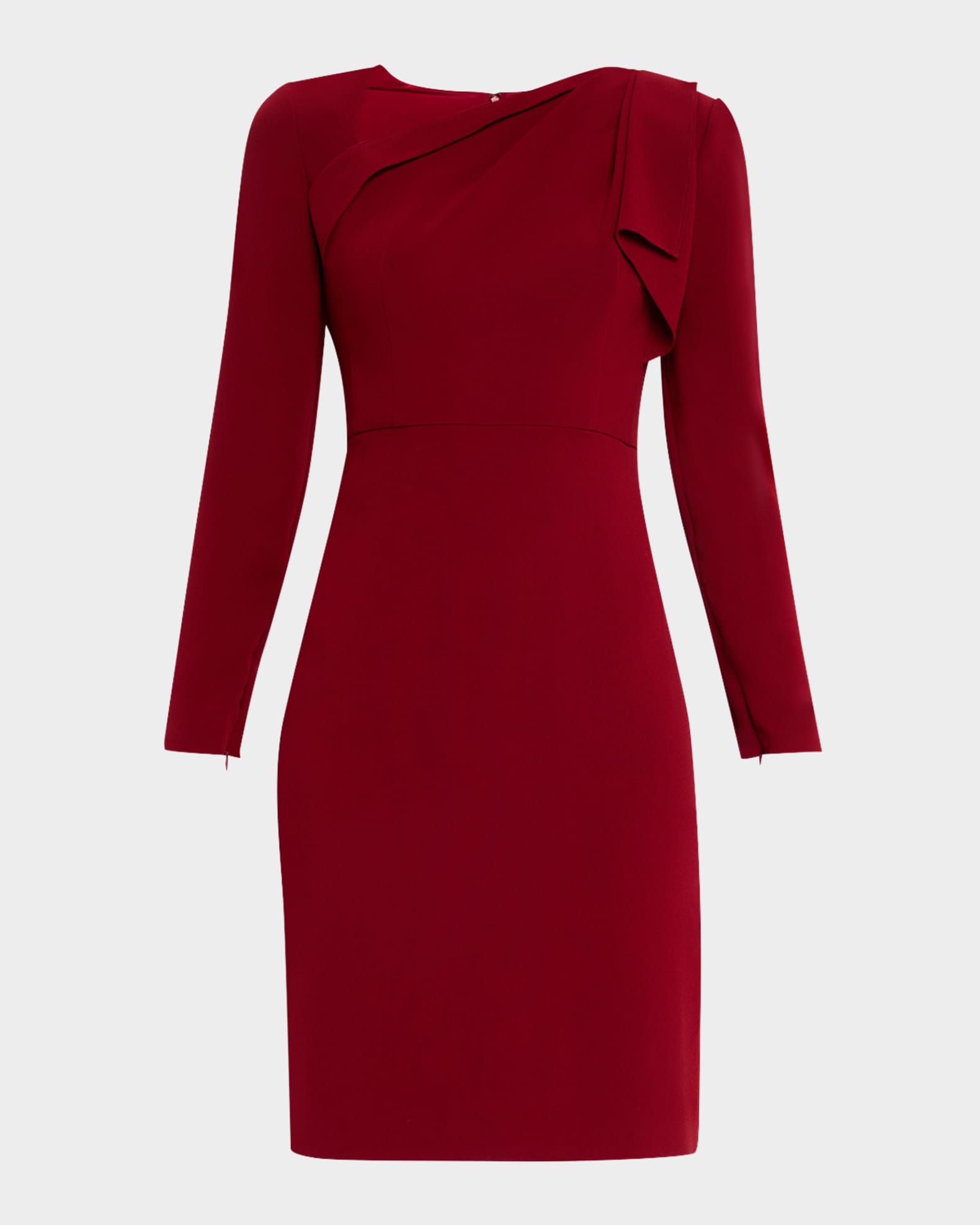 Shoulder-Drape Long-Sleeve Light Cady Dress 0