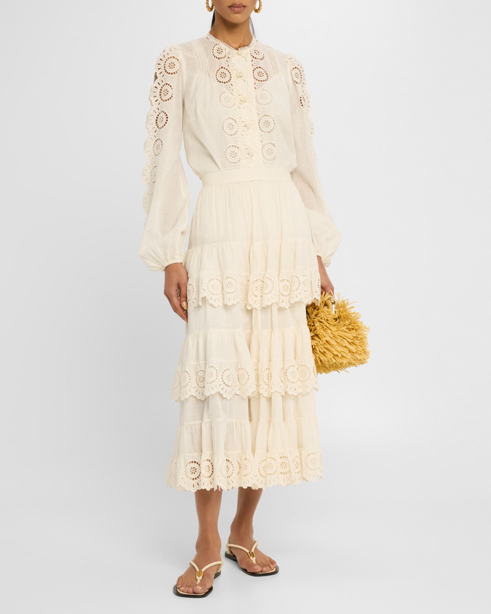【Zimmermann】LUCKY EMBROIDERED MIDI SKIRT 刺繍 ミディ Zimmermann Lucky Embroidered Midi Skirt | Neiman Marcus