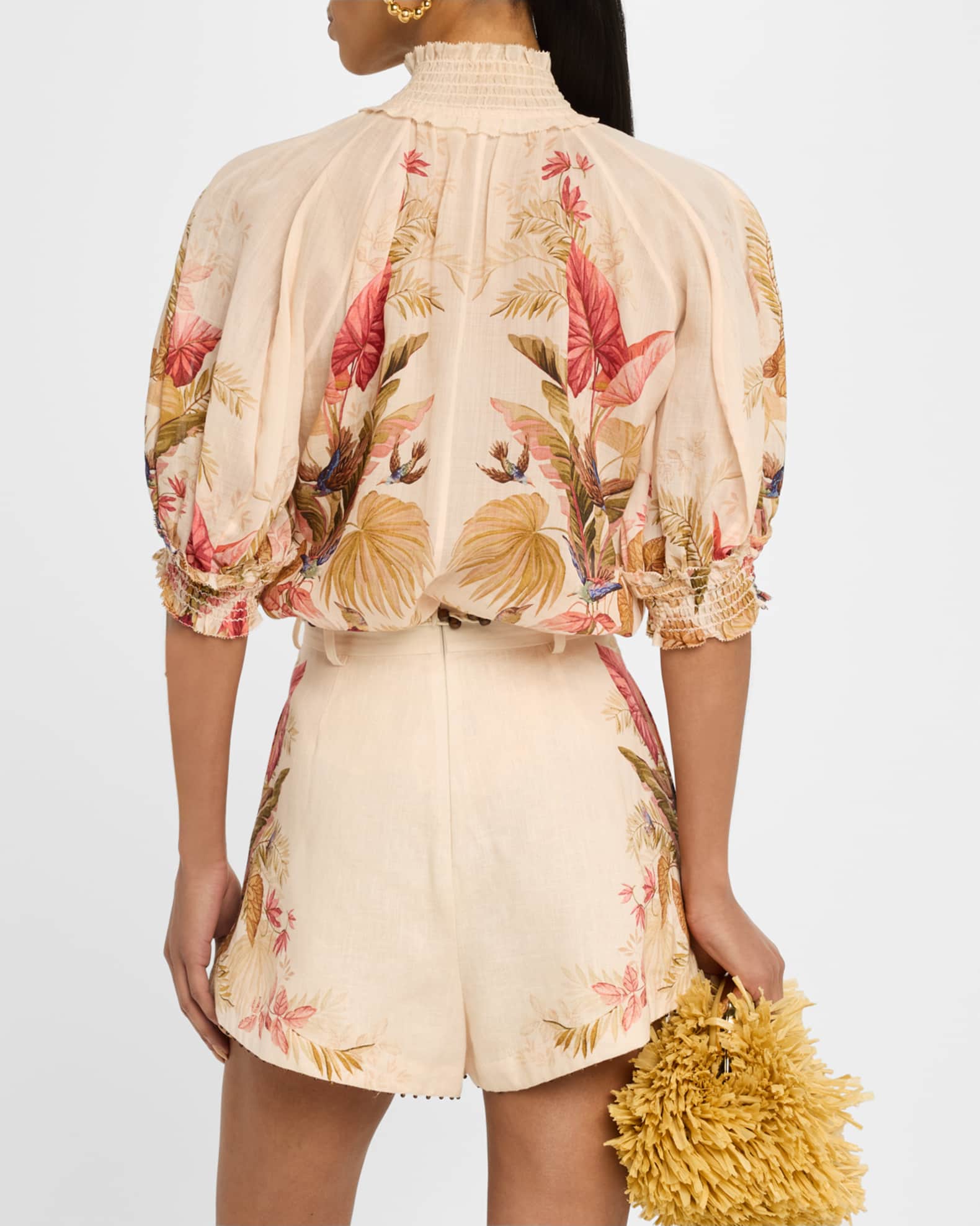 Tシャツ・カットソー ZIMMERMANN Printed Ramie Ascension Blouse ZIMMERMANN Ascension embellished shirred floral-print ramie
