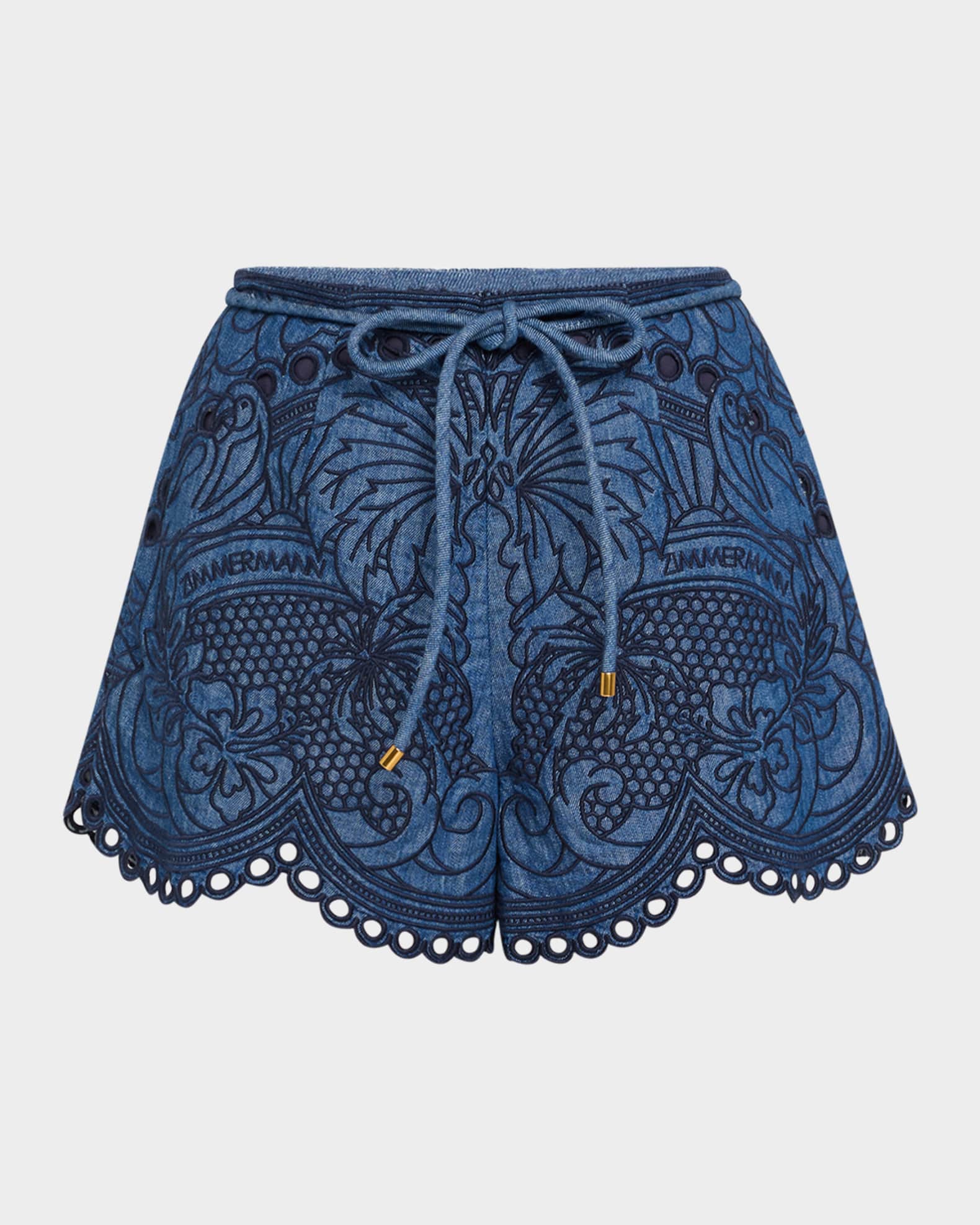 Zimmermann Coco Embroidered Denim Shorts | Neiman Marcus
