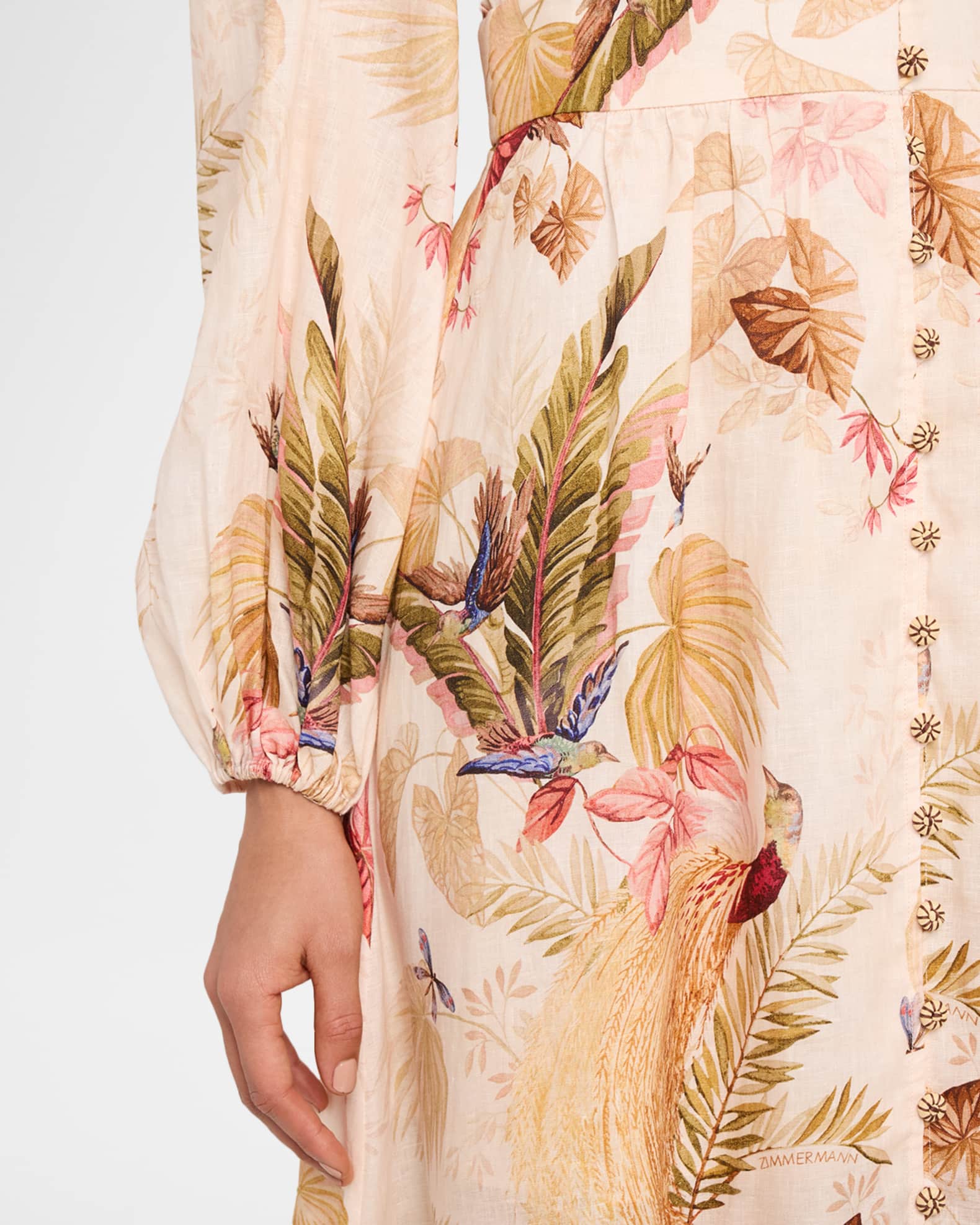 ワンピース ZIMMERMANN ASCENSION LINEN LONG DRESS Zimmermann - Ascension Plunge Printed linen dress Multicolor