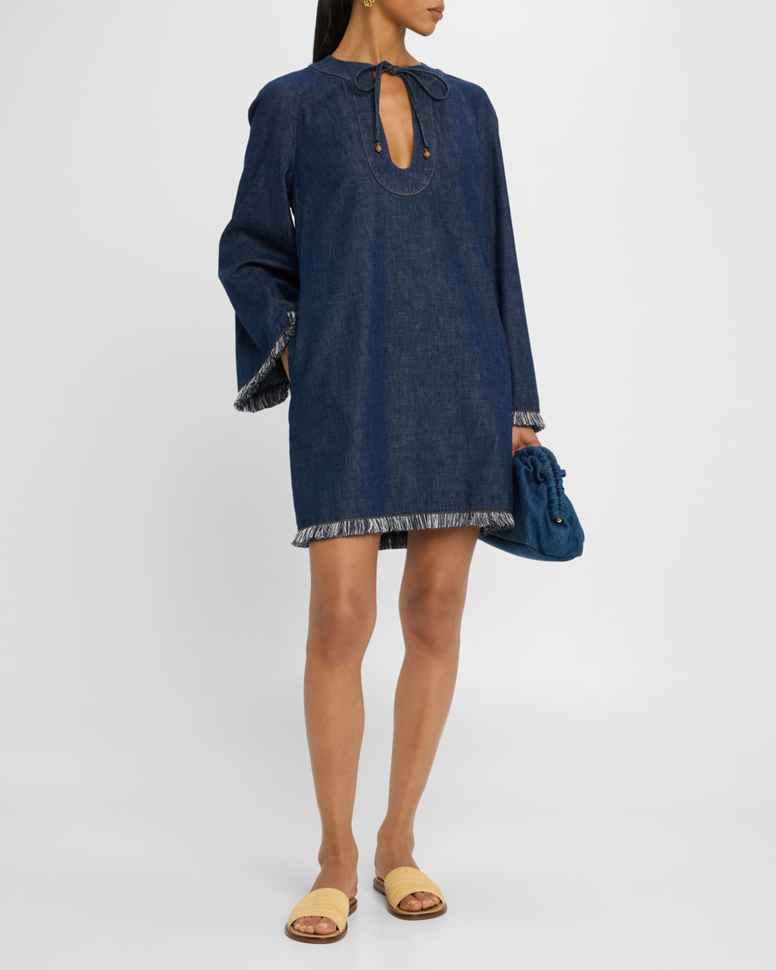white christmas dresses Fringe Denim Dress M / Light Denim main image 1