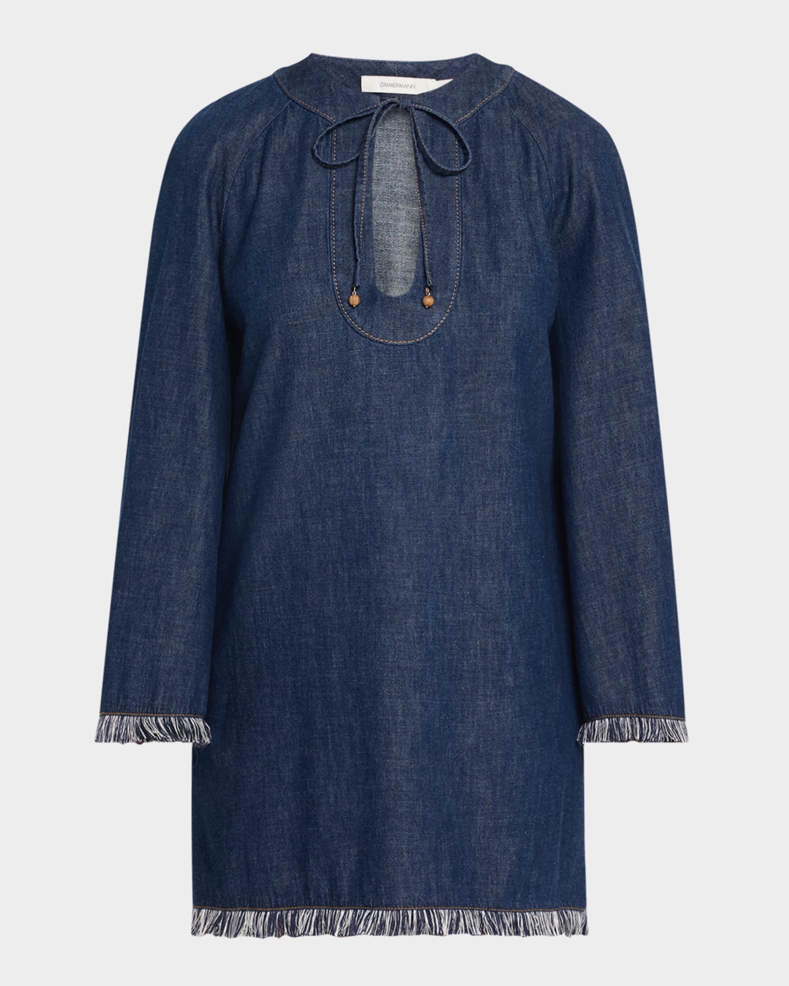 Rhiannon Fringe Denim Mini Dress 0