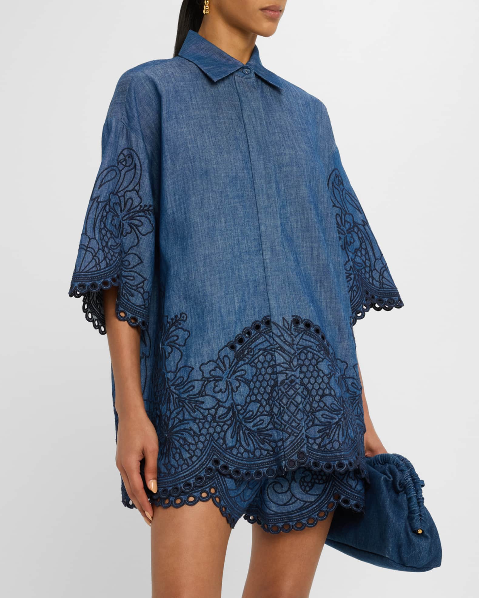 Zimmermann Coco Embroidered Denim Shirt | Neiman Marcus